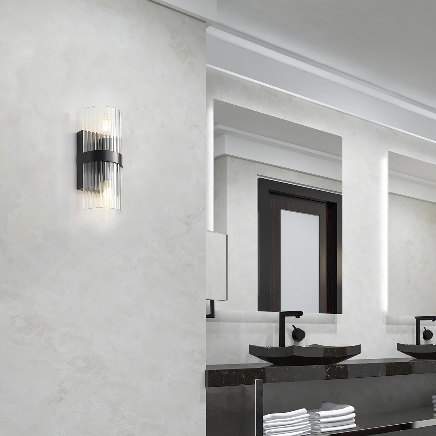 image:imageGlobe Electric 51367 1Light Wall Sconce Matte Black Gold Accent Socket Clear Glass Shade WallLamp Dimmable Lights for Bedroom Kitchen Sconces Lighting Home Decor Bulb Not IncludedMatte Black Halley