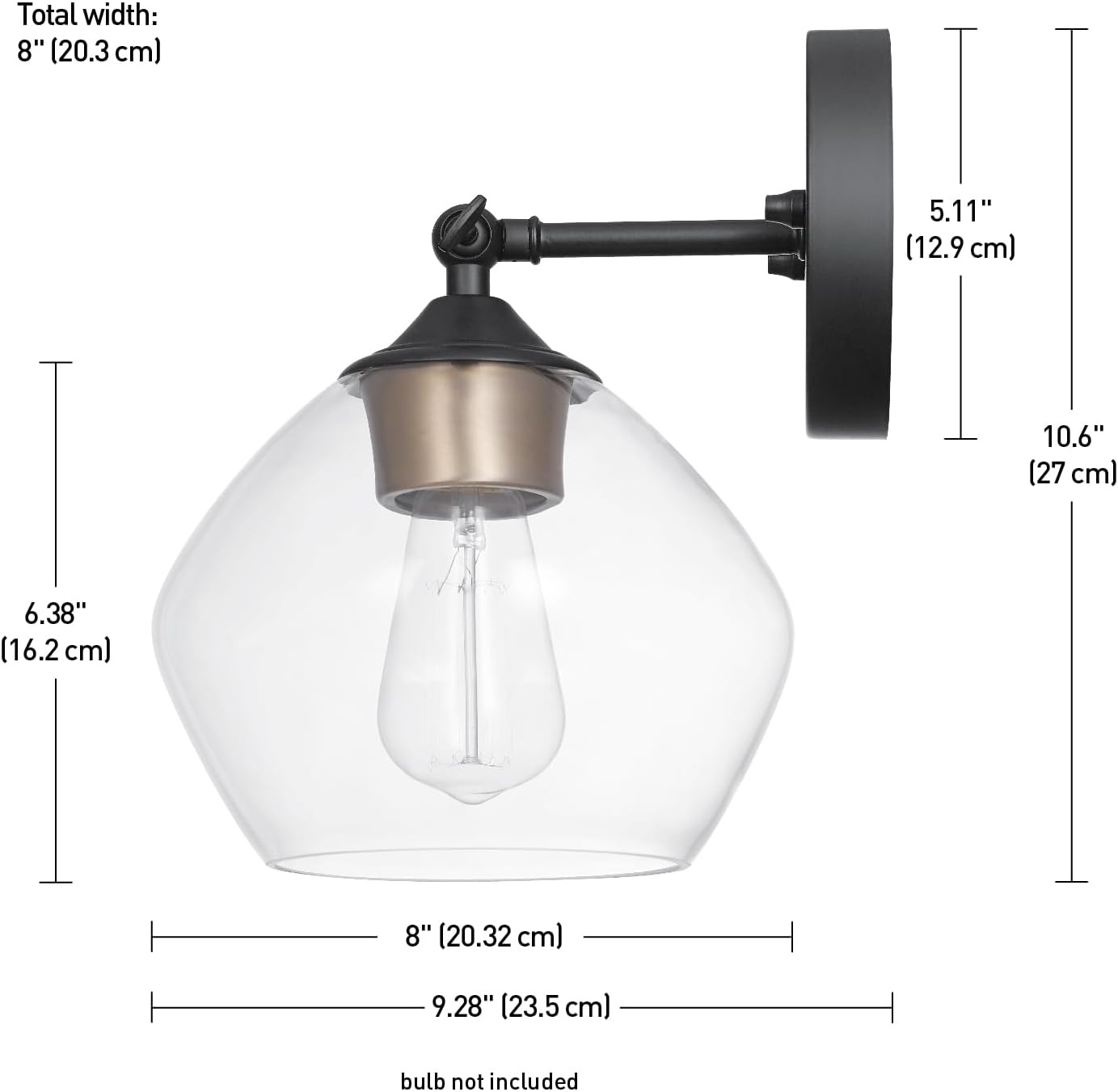 image:imageGlobe Electric 51367 1Light Wall Sconce Matte Black Gold Accent Socket Clear Glass Shade WallLamp Dimmable Lights for Bedroom Kitchen Sconces Lighting Home Decor Bulb Not IncludedMatte Black Harrow
