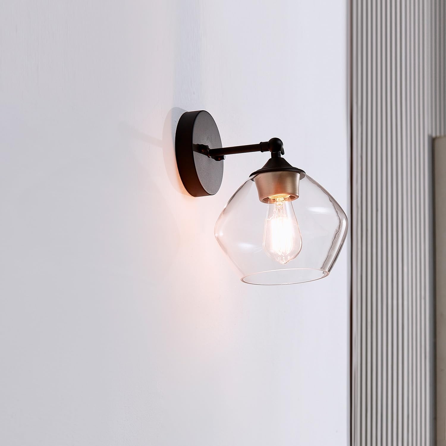 image:imageGlobe Electric 51367 1Light Wall Sconce Matte Black Gold Accent Socket Clear Glass Shade WallLamp Dimmable Lights for Bedroom Kitchen Sconces Lighting Home Decor Bulb Not IncludedMatte Black Harrow