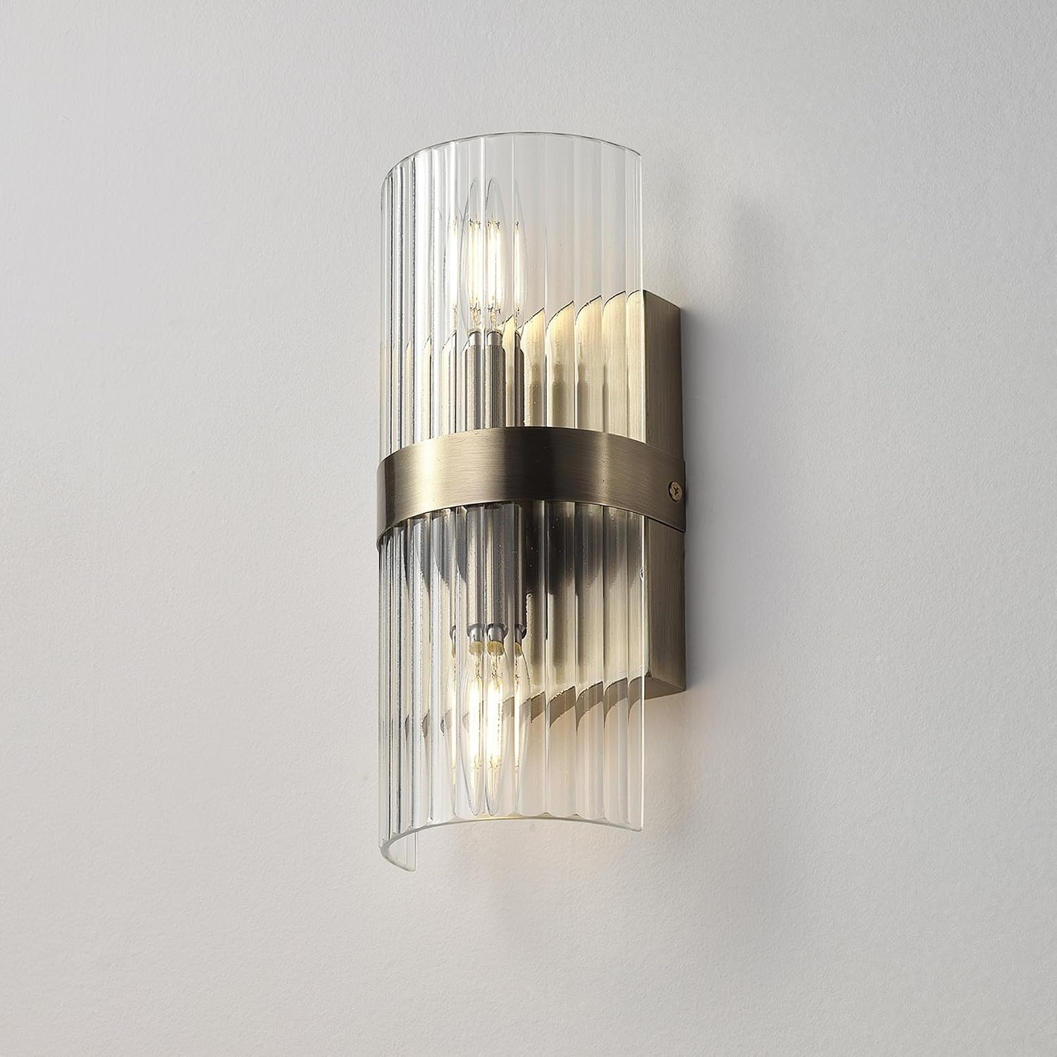 image:imageGlobe Electric 51367 1Light Wall Sconce Matte Black Gold Accent Socket Clear Glass Shade WallLamp Dimmable Lights for Bedroom Kitchen Sconces Lighting Home Decor Bulb Not IncludedMatte Brass Halley