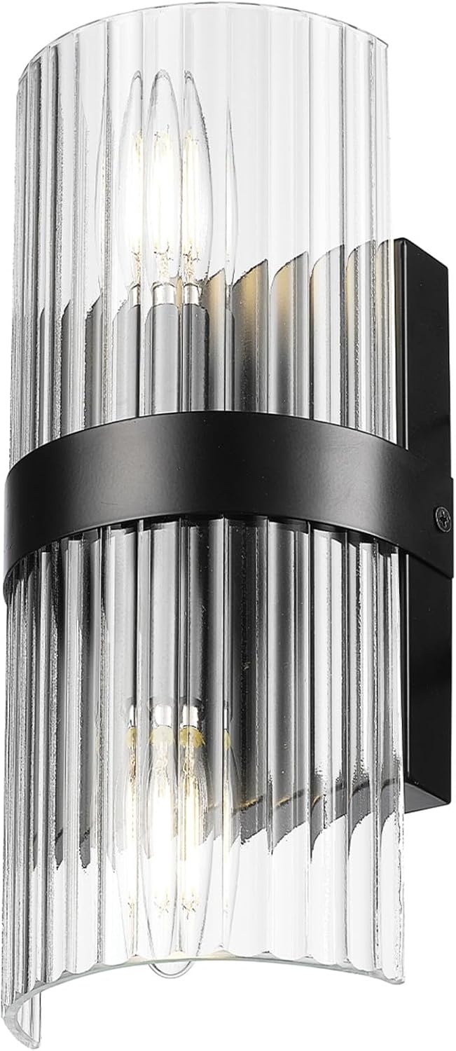 image:imageGlobe Electric 51367 1Light Wall Sconce Matte Black Gold Accent Socket Clear Glass Shade WallLamp Dimmable Lights for Bedroom Kitchen Sconces Lighting Home Decor Bulb Not IncludedMatte Black Halley