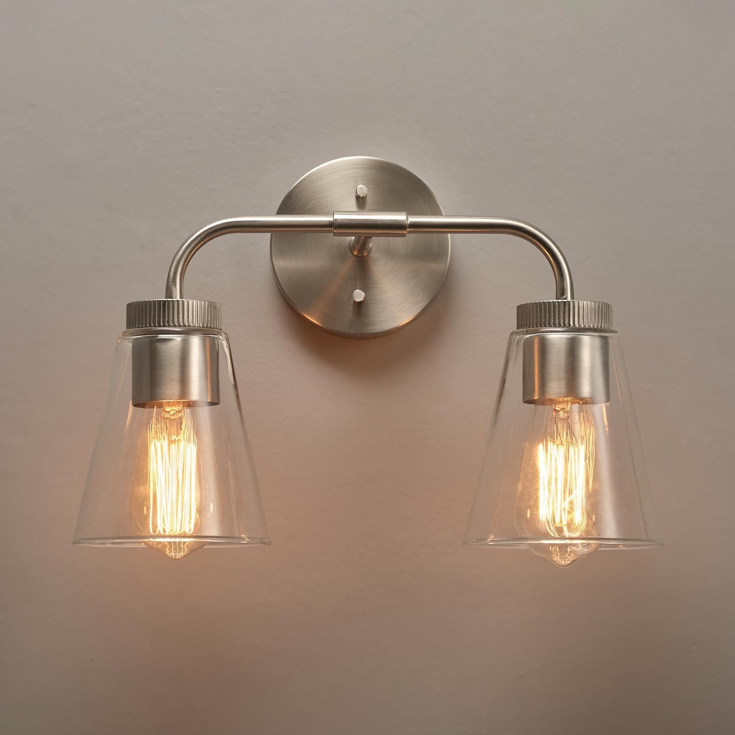 image:imageGlobe Electric 51411 3Light Vanity Light Oil Rubbed Bronze Clear Glass Shades Bathroom Lights Over Mirror Lights for Bathroom Powder Room Lighting Makeup Mirror Lights Home DcorBrushed Nickel