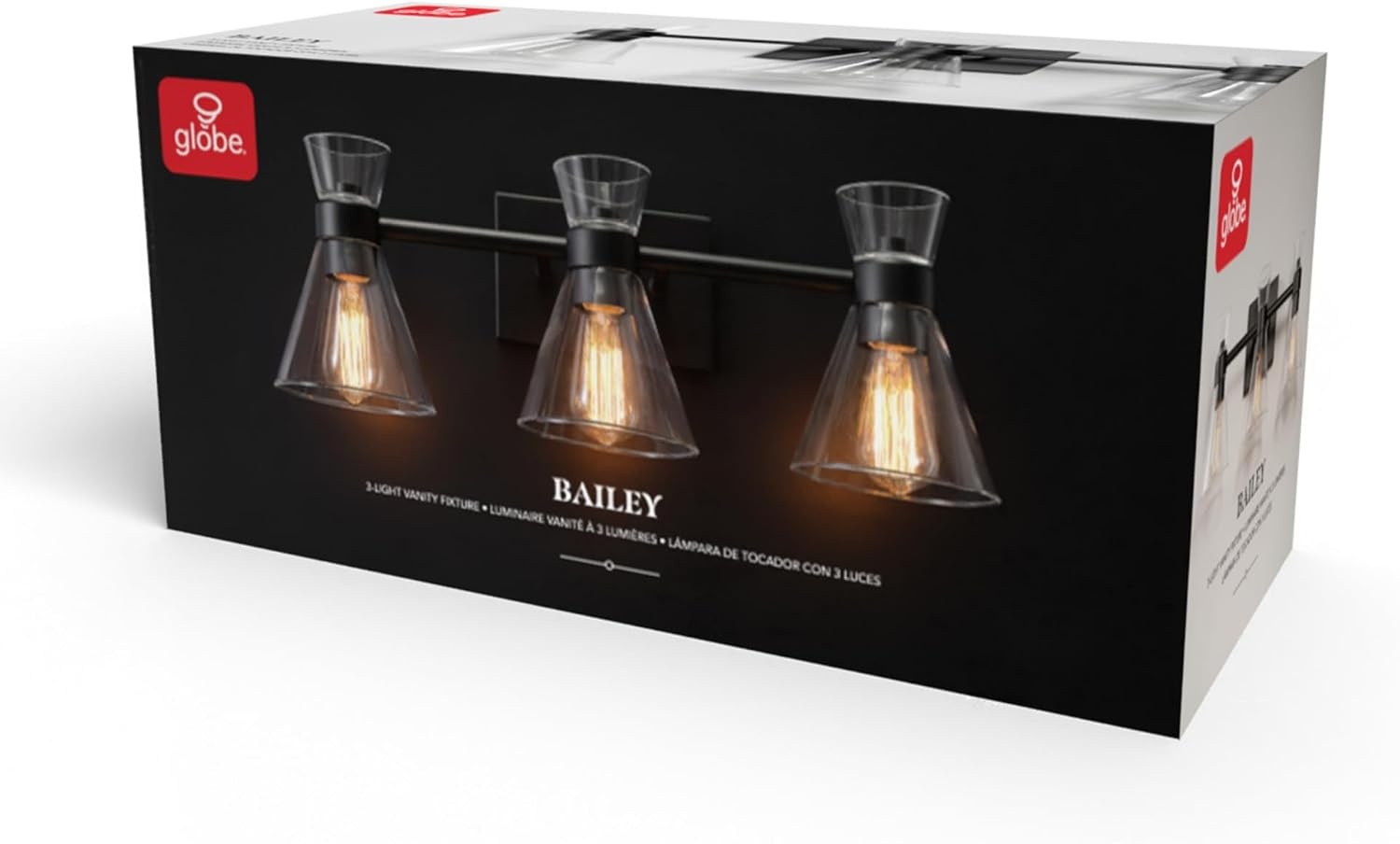 image:imageGlobe Electric 51411 3Light Vanity Light Oil Rubbed Bronze Clear Glass Shades Bathroom Lights Over Mirror Lights for Bathroom Powder Room Lighting Makeup Mirror Lights Home DcorMatte Black Clear Glass