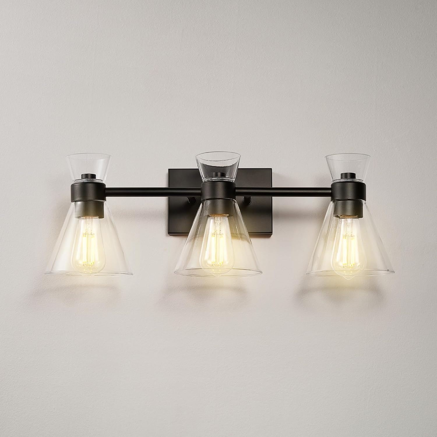 image:imageGlobe Electric 51411 3Light Vanity Light Oil Rubbed Bronze Clear Glass Shades Bathroom Lights Over Mirror Lights for Bathroom Powder Room Lighting Makeup Mirror Lights Home DcorMatte Black Clear Glass