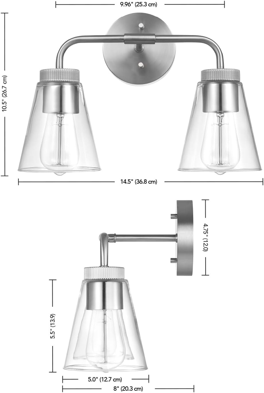 image:imageGlobe Electric 51411 3Light Vanity Light Oil Rubbed Bronze Clear Glass Shades Bathroom Lights Over Mirror Lights for Bathroom Powder Room Lighting Makeup Mirror Lights Home DcorBrushed Nickel