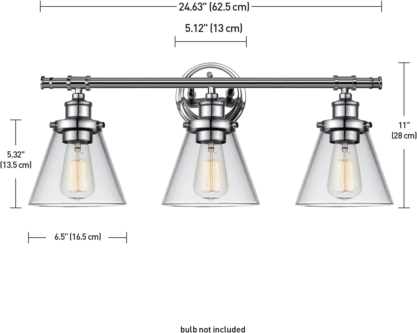 image:imageGlobe Electric 51411 3Light Vanity Light Oil Rubbed Bronze Clear Glass Shades Bathroom Lights Over Mirror Lights for Bathroom Powder Room Lighting Makeup Mirror Lights Home DcorChrome