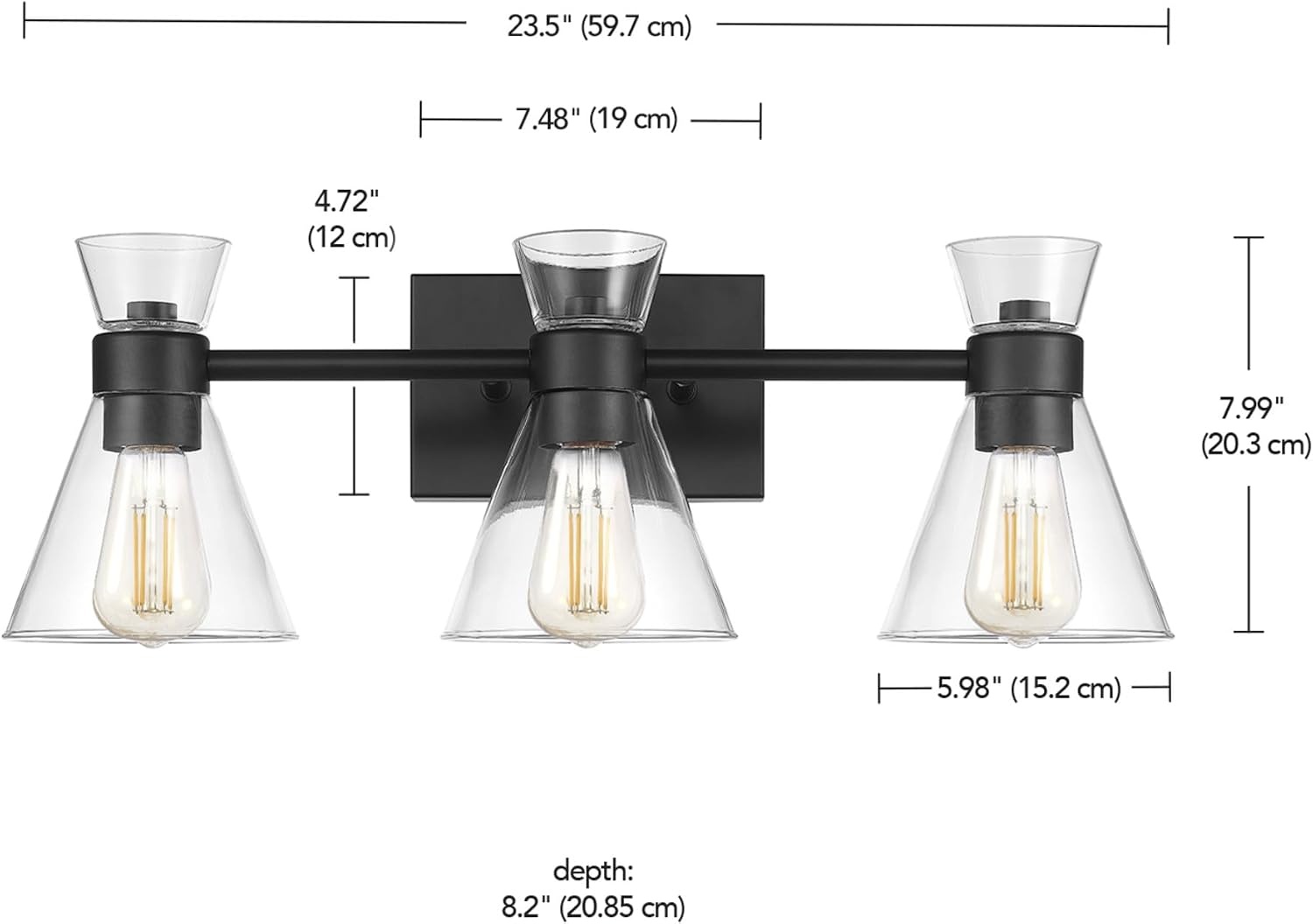 image:imageGlobe Electric 51411 3Light Vanity Light Oil Rubbed Bronze Clear Glass Shades Bathroom Lights Over Mirror Lights for Bathroom Powder Room Lighting Makeup Mirror Lights Home DcorMatte Black Clear Glass