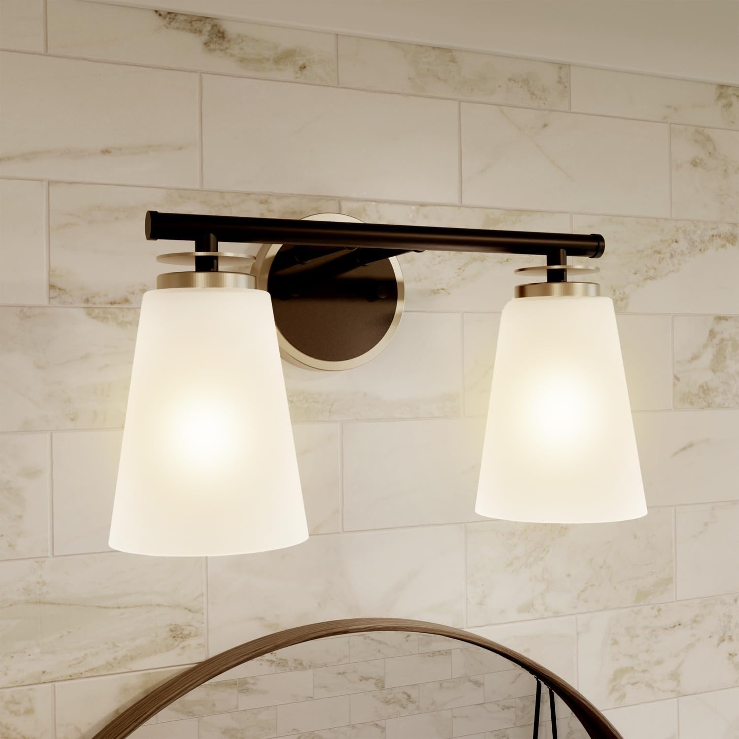 image:imageGlobe Electric 51411 3Light Vanity Light Oil Rubbed Bronze Clear Glass Shades Bathroom Lights Over Mirror Lights for Bathroom Powder Room Lighting Makeup Mirror Lights Home DcorMatte Black Frosted Glass