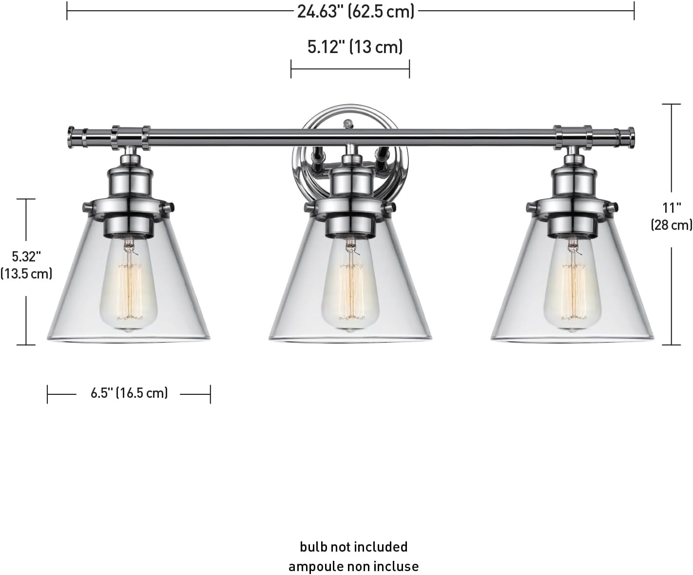 image:imageGlobe Electric 51411 3Light Vanity Light Oil Rubbed Bronze Clear Glass Shades Bathroom Lights Over Mirror Lights for Bathroom Powder Room Lighting Makeup Mirror Lights Home DcorChrome