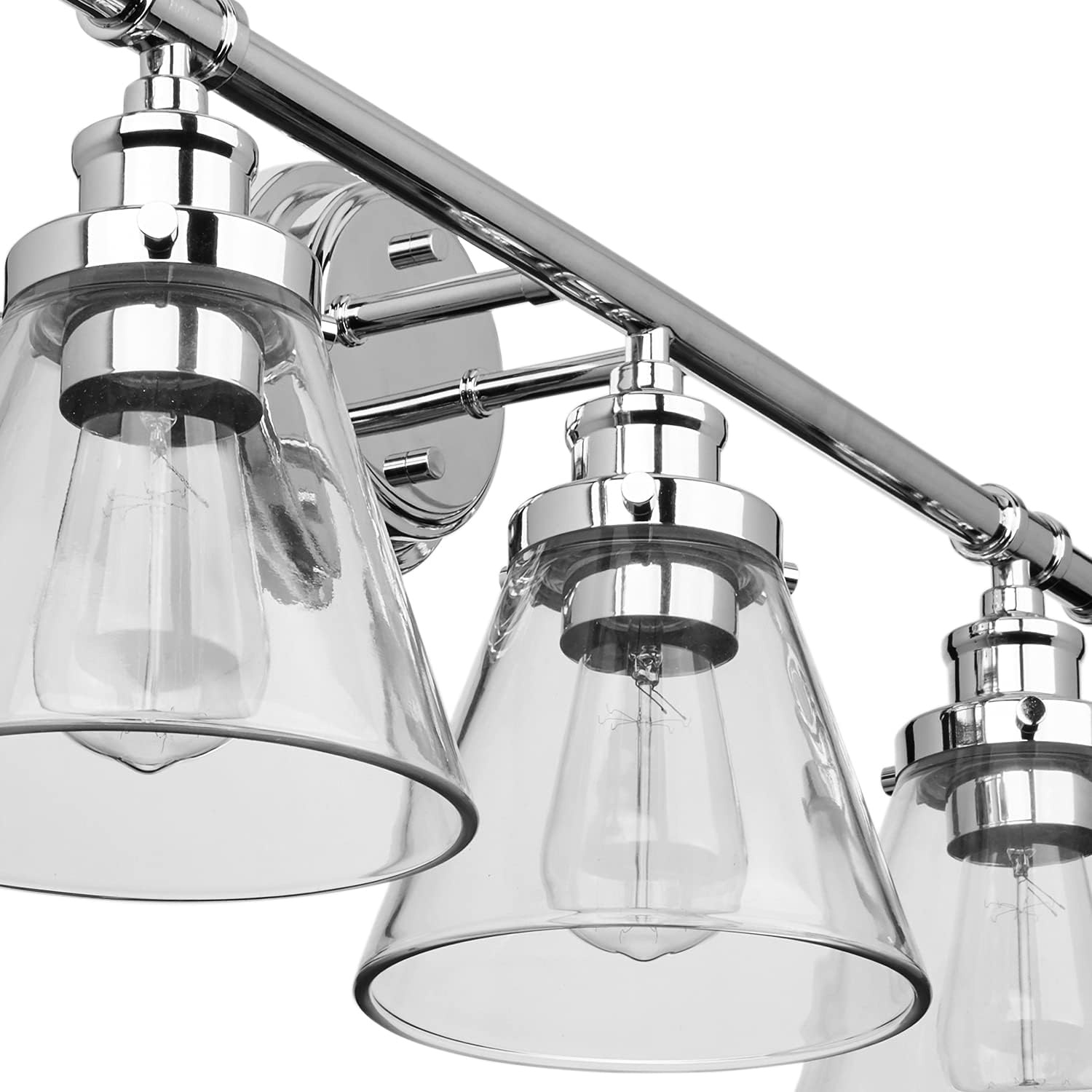 image:imageGlobe Electric 51411 3Light Vanity Light Oil Rubbed Bronze Clear Glass Shades Bathroom Lights Over Mirror Lights for Bathroom Powder Room Lighting Makeup Mirror Lights Home DcorChrome