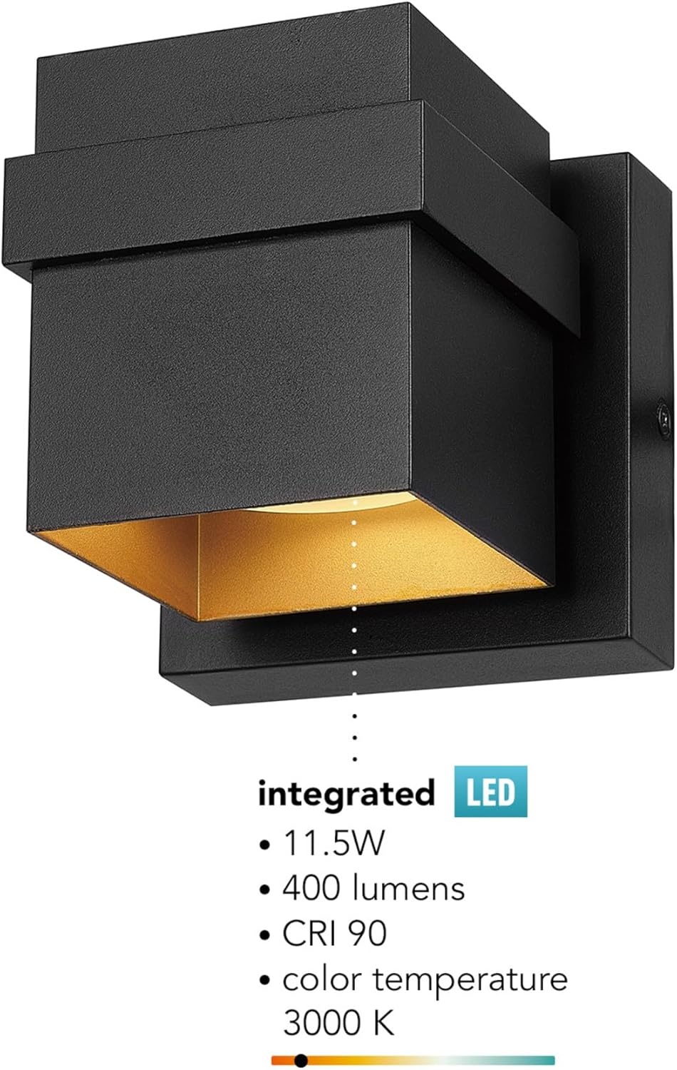 image:imageGlobe Electric 51432 LED Integrated Outdoor Indoor Wall Sconce Black 17 Watts 520 Lumens Back Porch Lights Front Patio Garage Fixture Exterior Lighting for HouseMatte Black Yvie