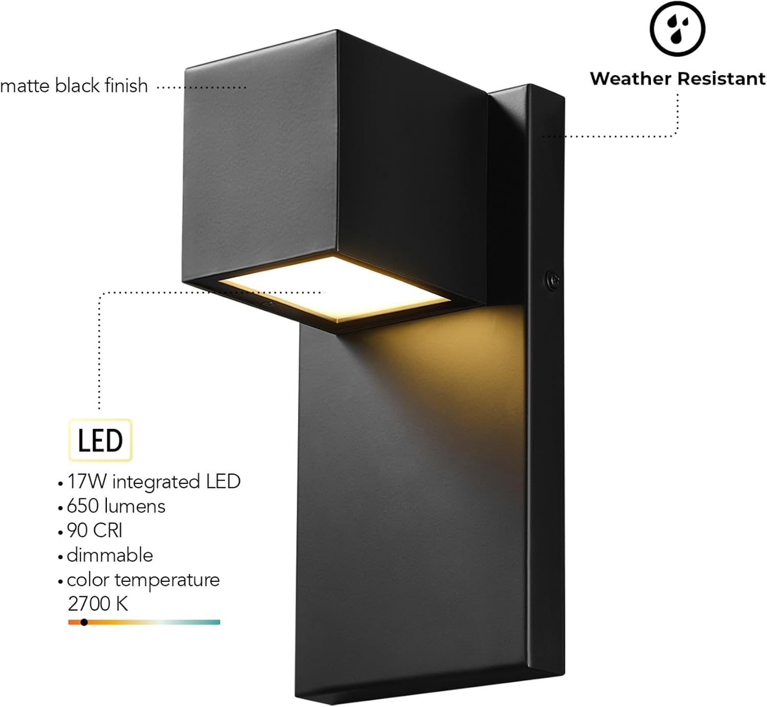 image:imageGlobe Electric 51432 LED Integrated Outdoor Indoor Wall Sconce Black 17 Watts 520 Lumens Back Porch Lights Front Patio Garage Fixture Exterior Lighting for HouseMatte Black Kara