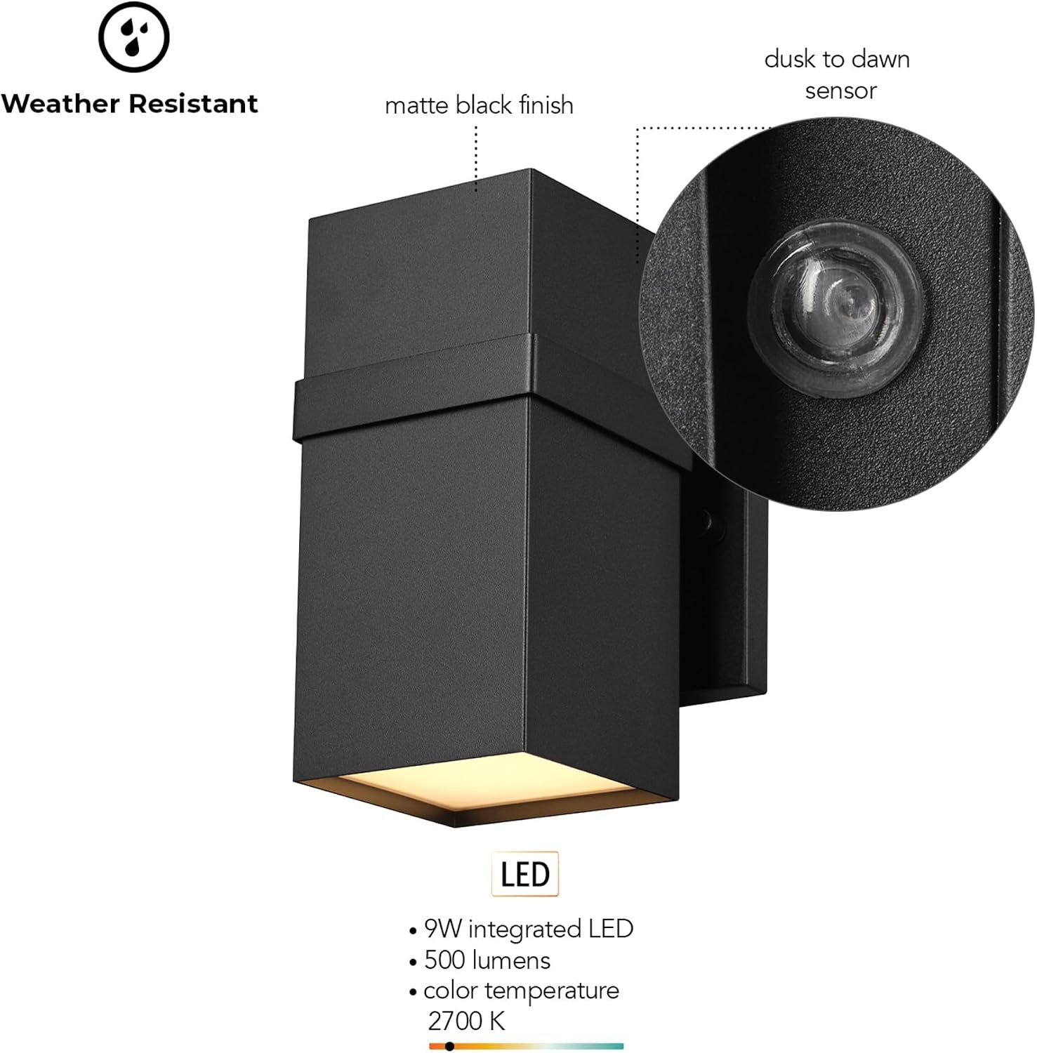 image:imageGlobe Electric 51432 LED Integrated Outdoor Indoor Wall Sconce Black 17 Watts 520 Lumens Back Porch Lights Front Patio Garage Fixture Exterior Lighting for HouseMatte Black Arlo