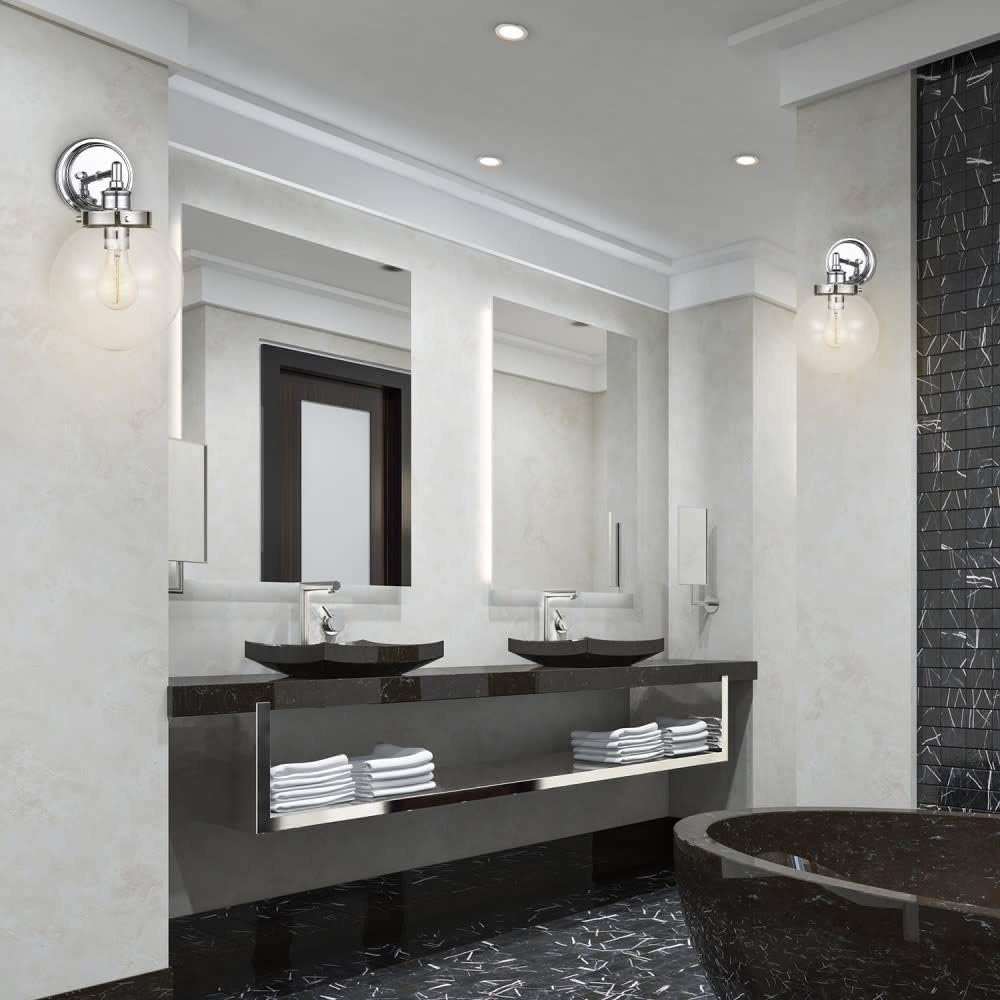 image:imageGlobe Electric 51477 Milan 1Light Wall Sconce Vanity Light Chrome Clear Glass Shade Vintage Edison Incandescent Bulb Included
