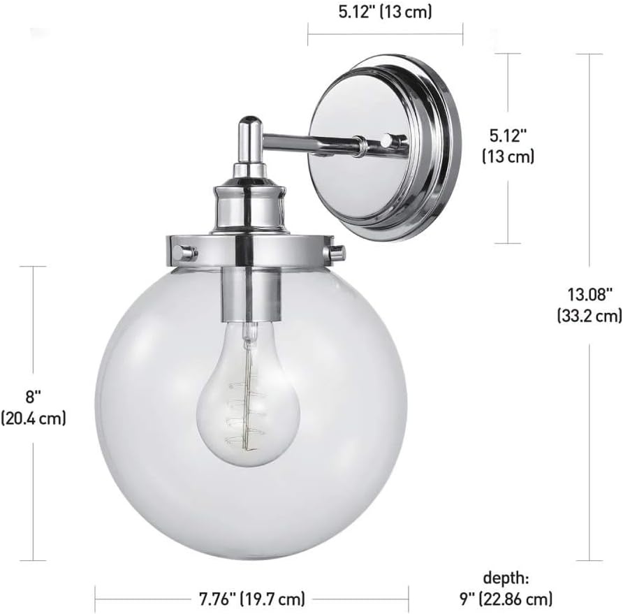 image:imageGlobe Electric 51477 Milan 1Light Wall Sconce Vanity Light Chrome Clear Glass Shade Vintage Edison Incandescent Bulb Included