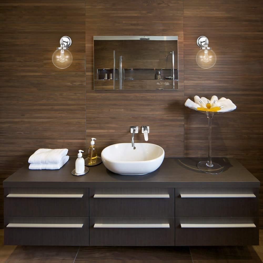 image:imageGlobe Electric 51477 Milan 1Light Wall Sconce Vanity Light Chrome Clear Glass Shade Vintage Edison Incandescent Bulb Included