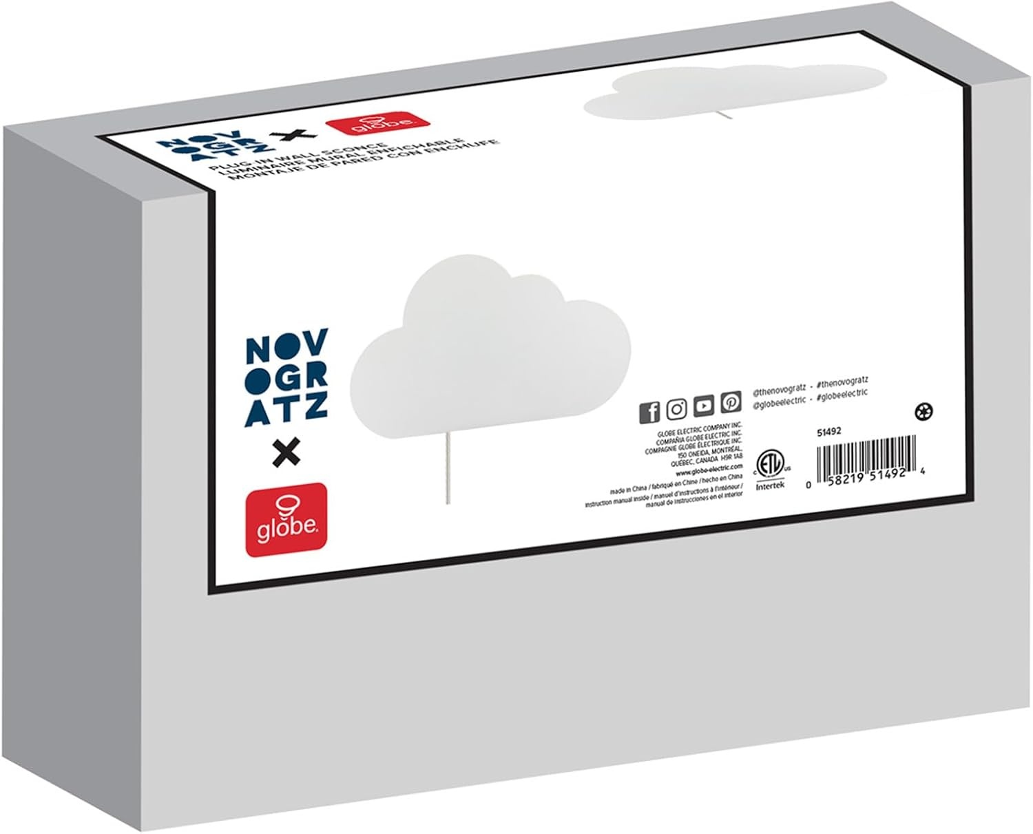 image:imageGlobe Electric 51492 1Light Floating Cloud Plugin Wall Sconce Matte White 6ft Clear Cord Inline OnOff Rocker Switch Lights for Bedroom Bulb Not Included Mounted Bedside LampWhite Cloud