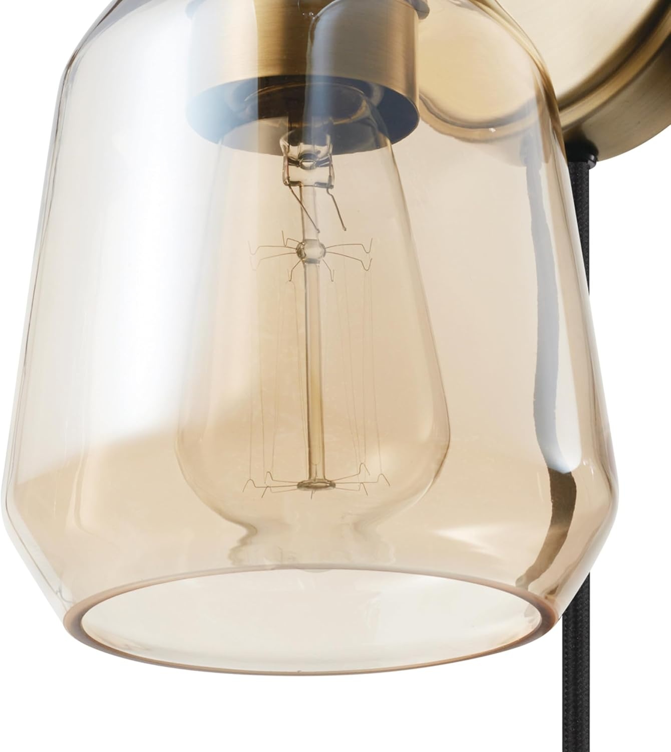 image:imageGlobe Electric 51715 1Light Plugin or Hardwire Wall Sconce Matte Brass Smoked Amber Glass Shade Black Fabric Cord inLine OnOff Switch Bedroom Living Room Mounted Bedside LampSalma Brass