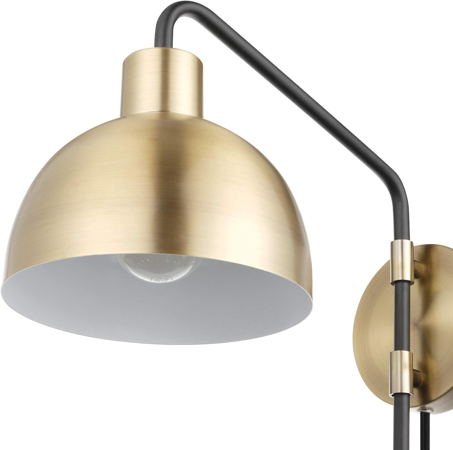 image:imageGlobe Electric 51719 1Light Plugin or Hardwire Wall Sconce Antique Brass Matte Black Accent Fabric Cord inLine OnOff Switch Kitchen Reading Light Home Essentials Bedroom Bedside LampBrass Dimitri