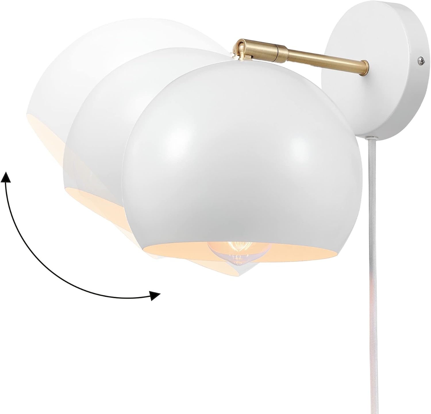 image:imageGlobe Electric 51719 1Light Plugin or Hardwire Wall Sconce Antique Brass Matte Black Accent Fabric Cord inLine OnOff Switch Kitchen Reading Light Home Essentials Bedroom Bedside LampWhite Molly