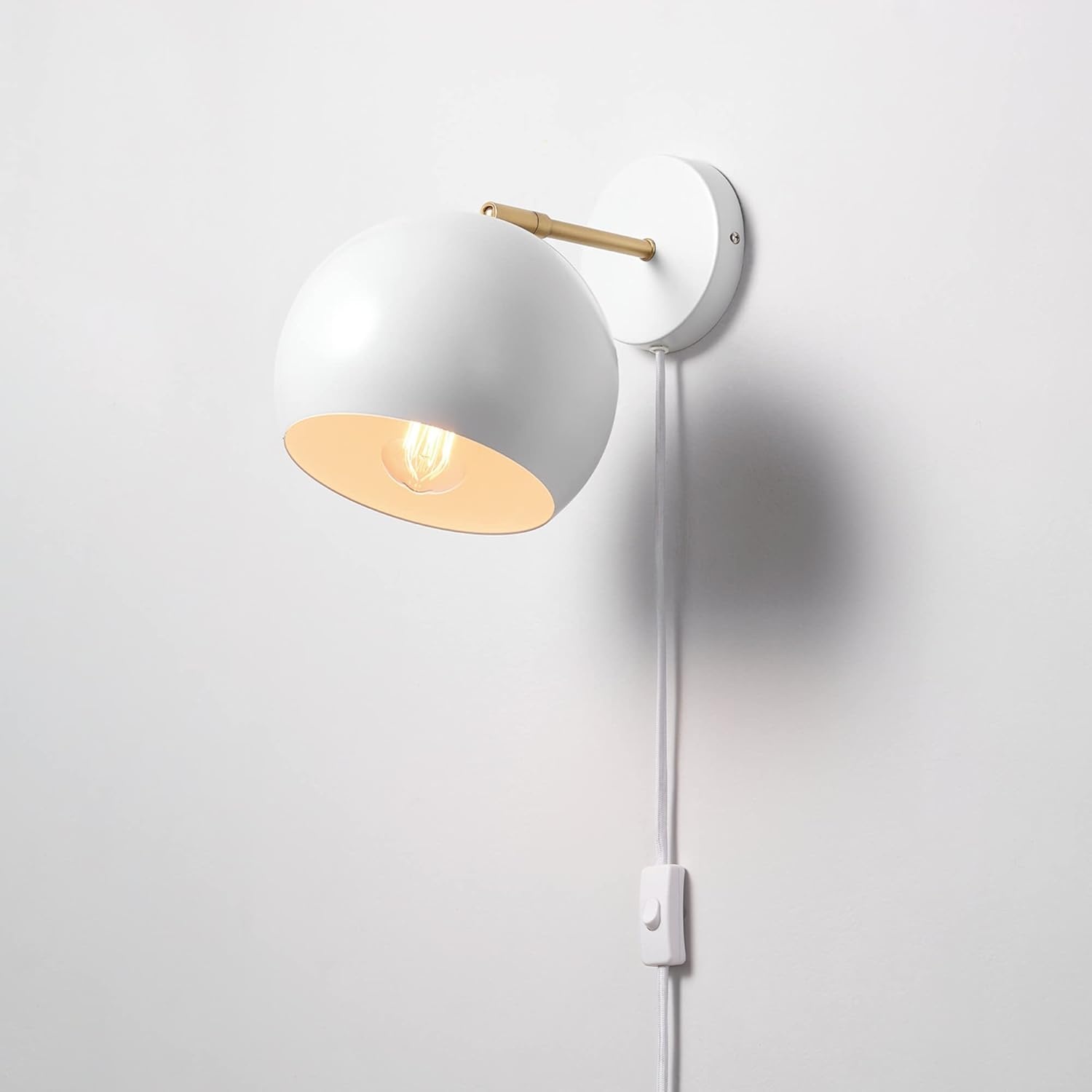image:imageGlobe Electric 51719 1Light Plugin or Hardwire Wall Sconce Antique Brass Matte Black Accent Fabric Cord inLine OnOff Switch Kitchen Reading Light Home Essentials Bedroom Bedside LampWhite Molly