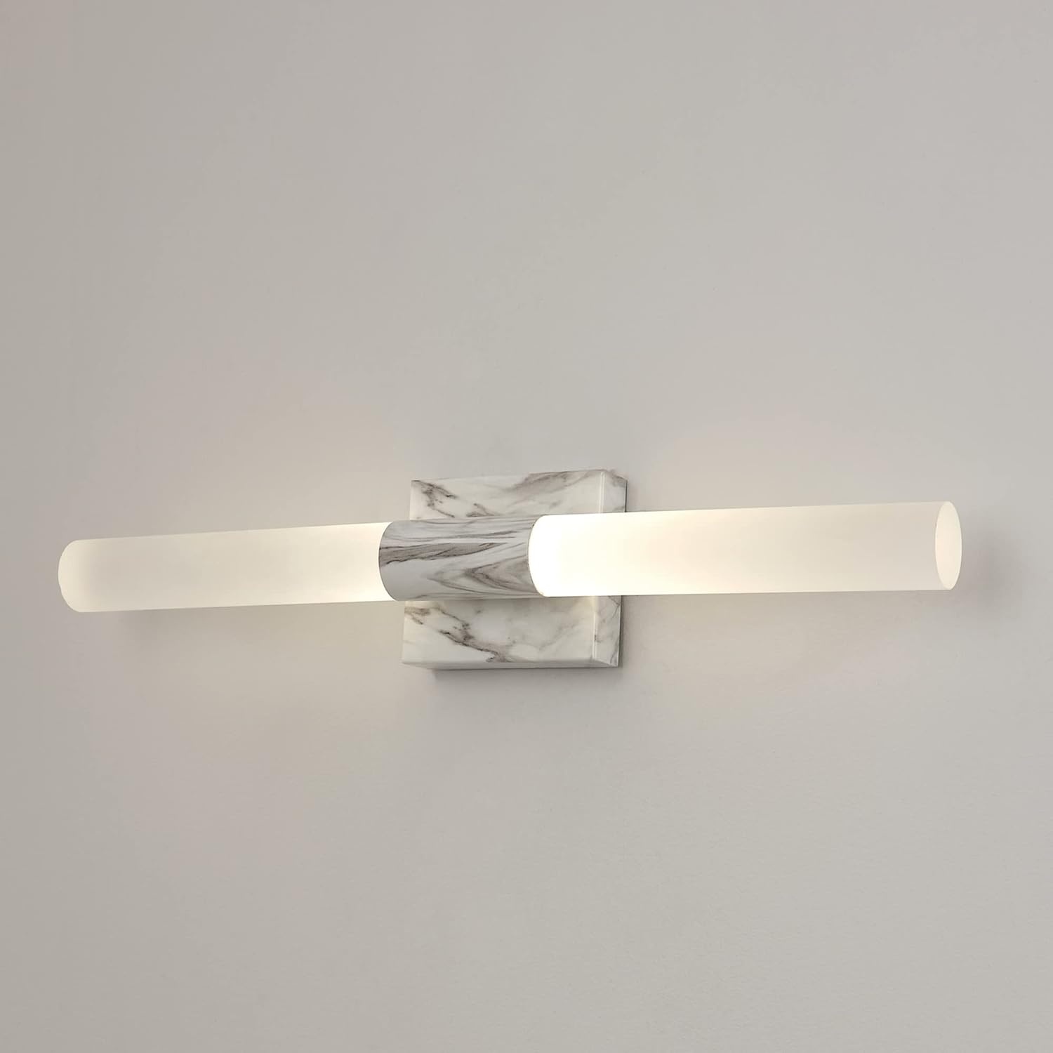 image:imageGlobe Electric 51847 Edinburgh 2Light LED Integrated Dimmable Wall Sconce Vanity Light White Faux Marble Frosted Acrylic Shades 19W 1200 LumensFaux Marble Edinburgh