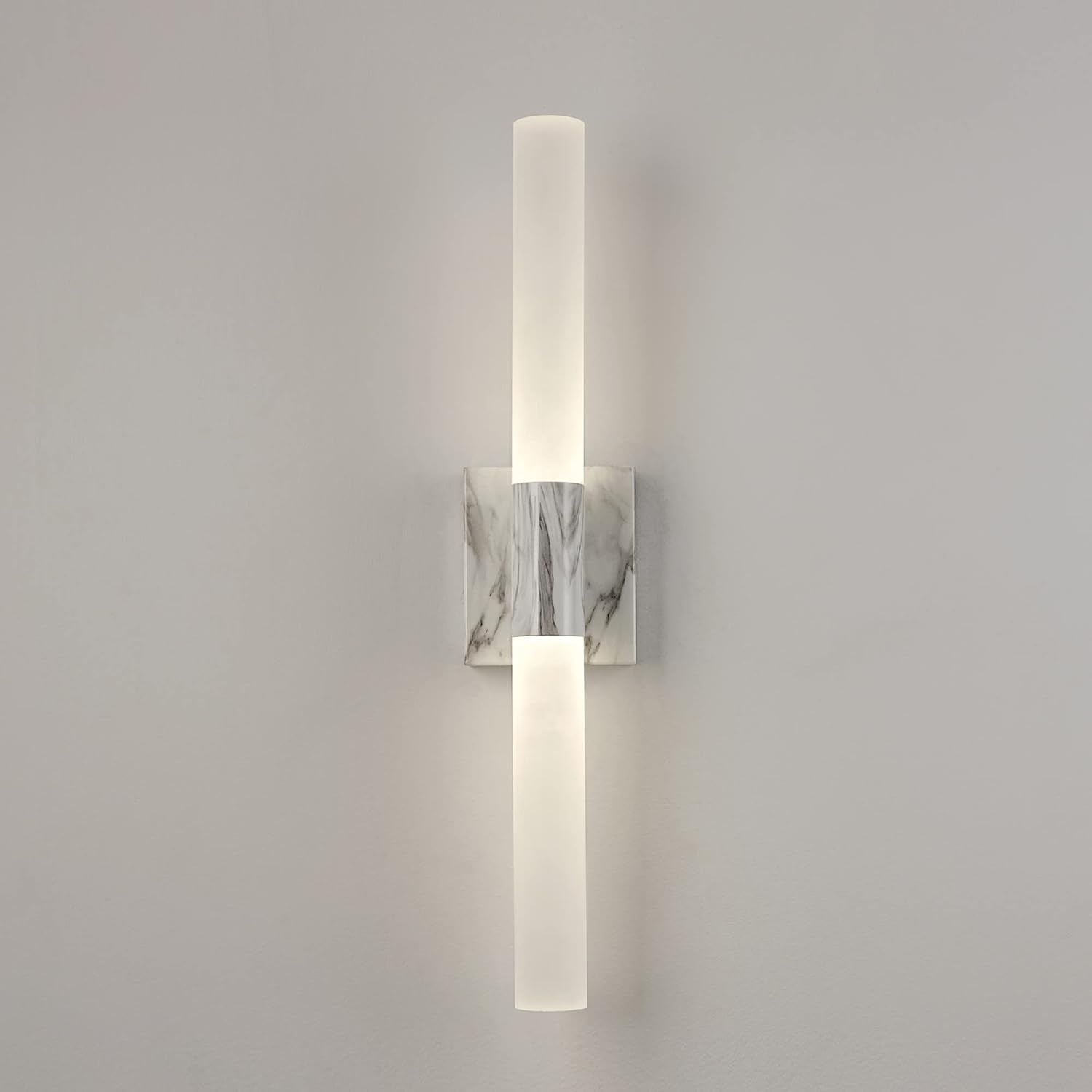image:imageGlobe Electric 51847 Edinburgh 2Light LED Integrated Dimmable Wall Sconce Vanity Light White Faux Marble Frosted Acrylic Shades 19W 1200 LumensFaux Marble Edinburgh