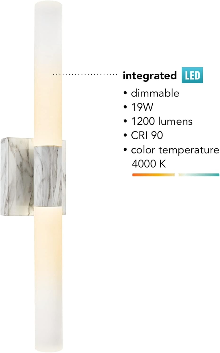 image:imageGlobe Electric 51847 Edinburgh 2Light LED Integrated Dimmable Wall Sconce Vanity Light White Faux Marble Frosted Acrylic Shades 19W 1200 LumensFaux Marble Edinburgh