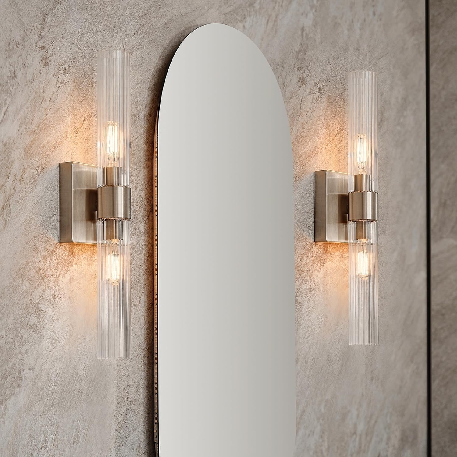 image:imageGlobe Electric 51847 Edinburgh 2Light LED Integrated Dimmable Wall Sconce Vanity Light White Faux Marble Frosted Acrylic Shades 19W 1200 LumensGold