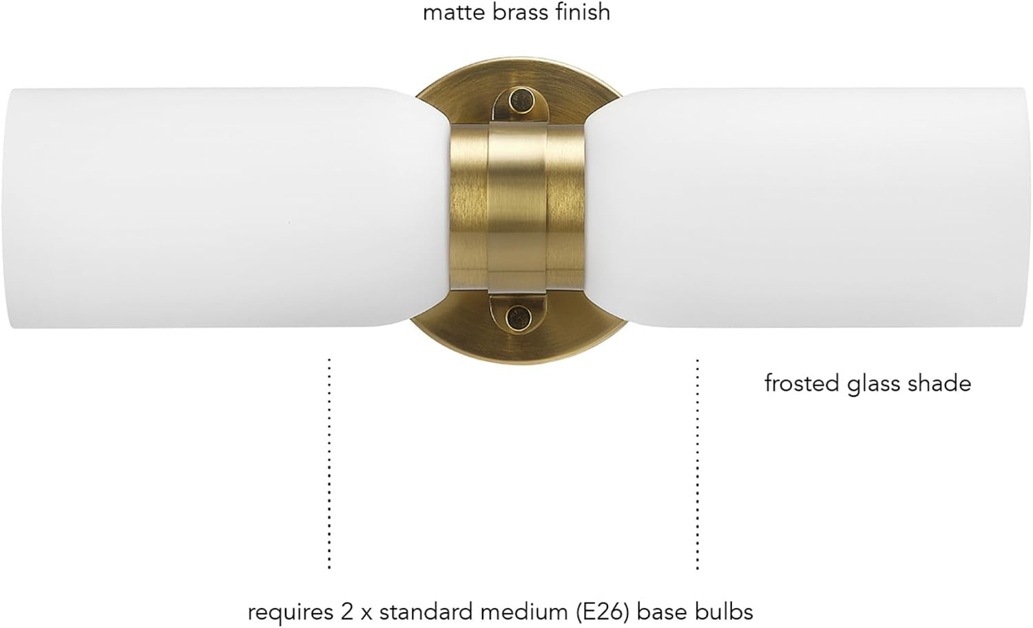 image:imageGlobe Electric 51847 Edinburgh 2Light LED Integrated Dimmable Wall Sconce Vanity Light White Faux Marble Frosted Acrylic Shades 19W 1200 LumensMatte Brass Kate