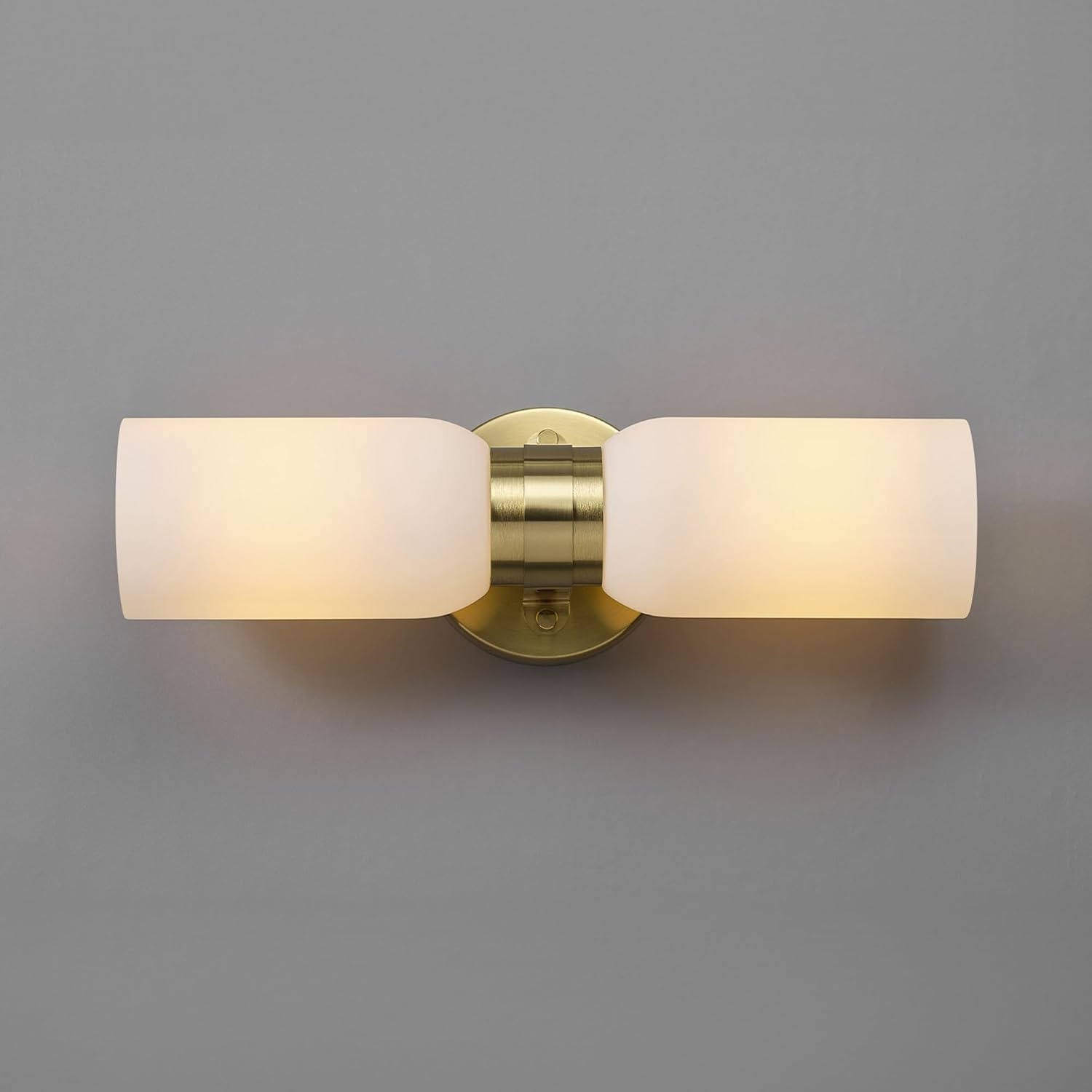 image:imageGlobe Electric 51847 Edinburgh 2Light LED Integrated Dimmable Wall Sconce Vanity Light White Faux Marble Frosted Acrylic Shades 19W 1200 LumensMatte Brass Kate