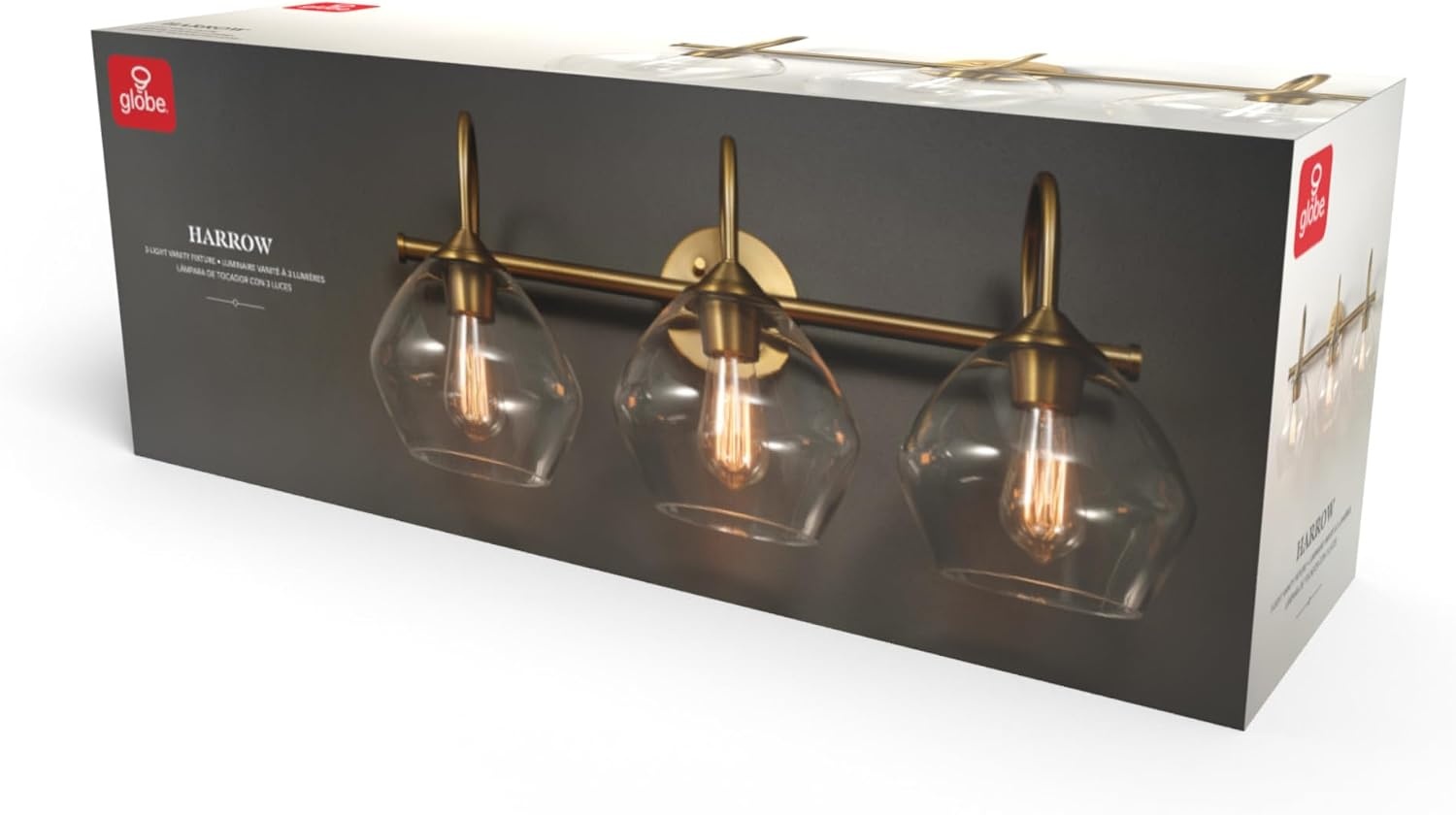 image:imageGlobe Electric 51853 3Light Vanity Light Dark Bronze Antique Brass Accents Clear Glass Shade Beauty Room Accessories Bathroom Lights Over Mirror Makeup Mirror Lights Bulb Not IncludedGold Harrow