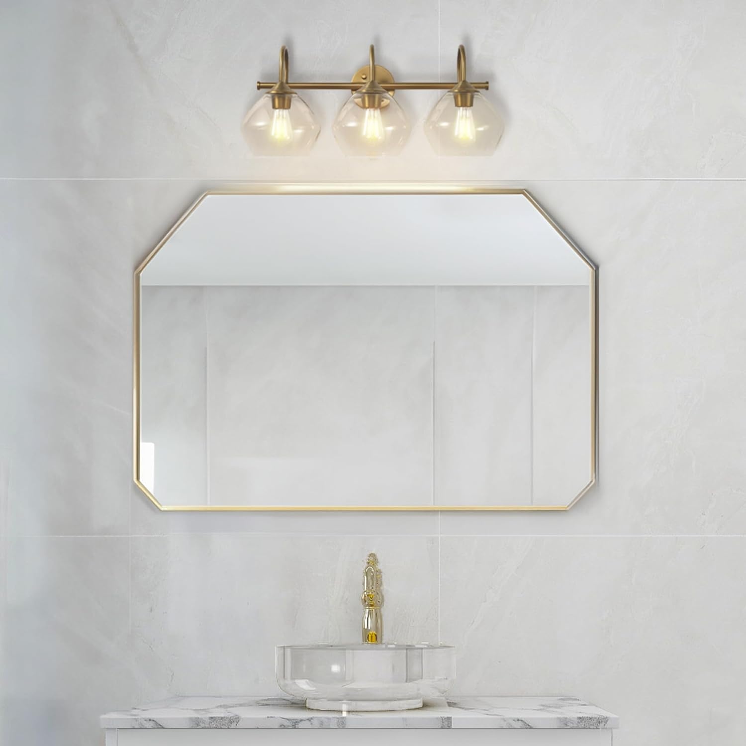 image:imageGlobe Electric 51853 3Light Vanity Light Dark Bronze Antique Brass Accents Clear Glass Shade Beauty Room Accessories Bathroom Lights Over Mirror Makeup Mirror Lights Bulb Not IncludedGold Harrow