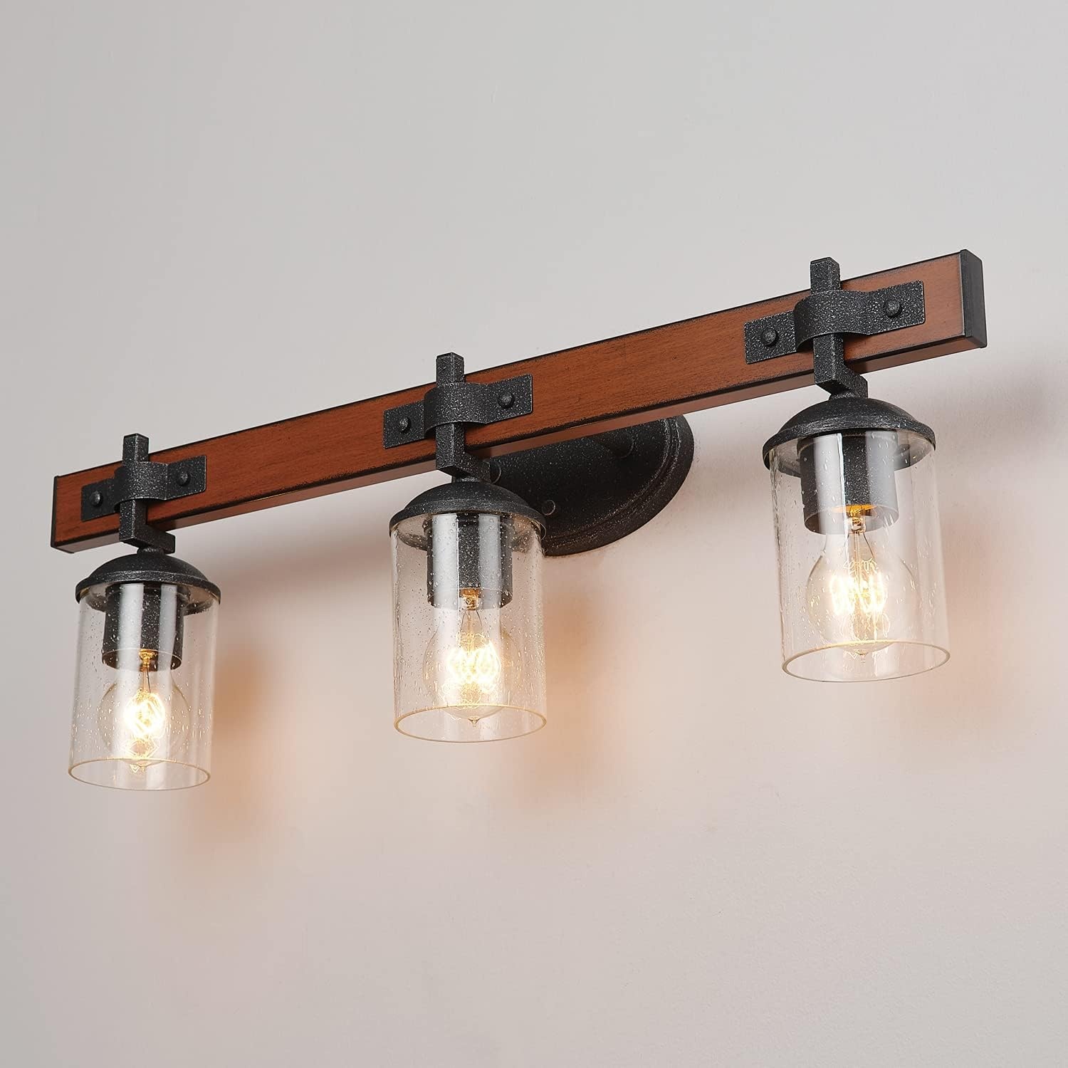image:imageGlobe Electric 51853 3Light Vanity Light Dark Bronze Antique Brass Accents Clear Glass Shade Beauty Room Accessories Bathroom Lights Over Mirror Makeup Mirror Lights Bulb Not IncludedGalvanized
