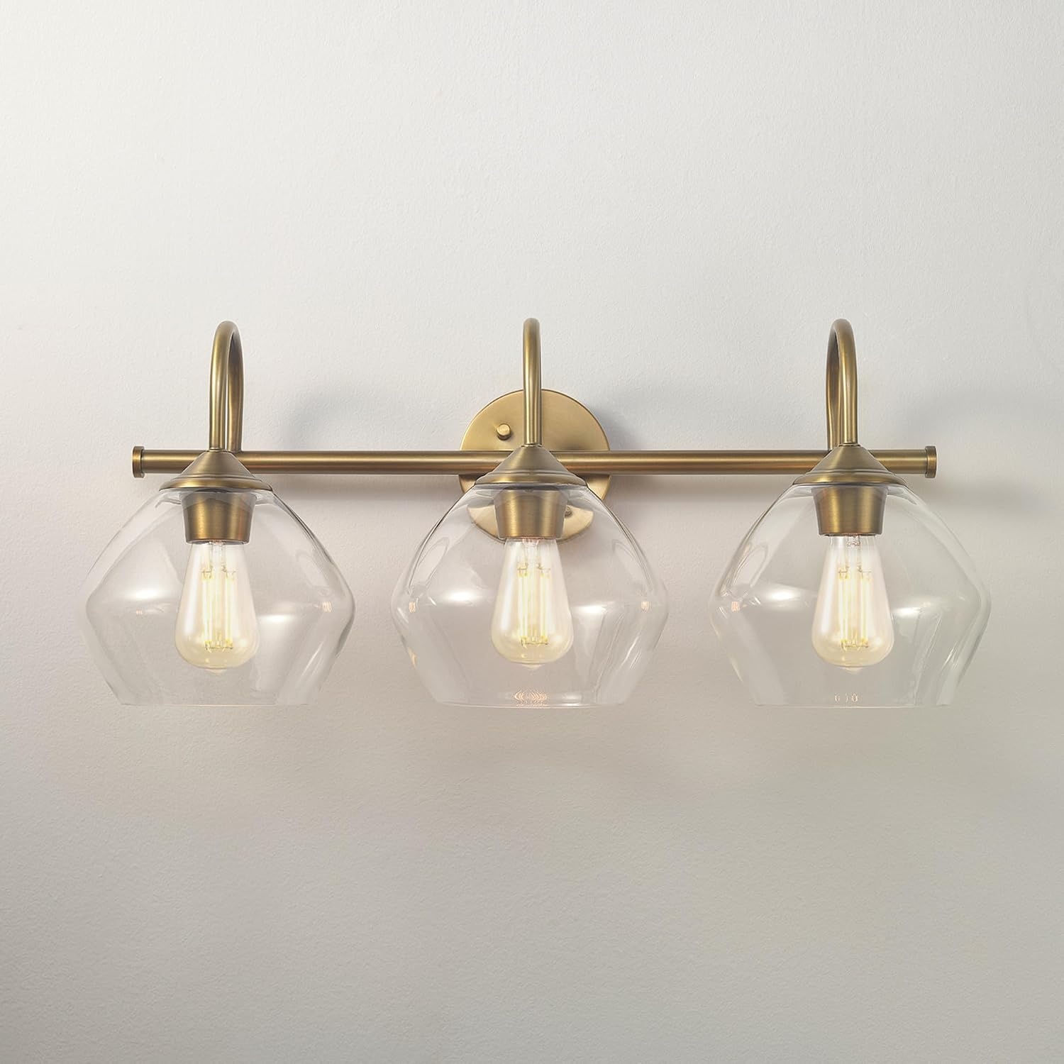 image:imageGlobe Electric 51853 3Light Vanity Light Dark Bronze Antique Brass Accents Clear Glass Shade Beauty Room Accessories Bathroom Lights Over Mirror Makeup Mirror Lights Bulb Not IncludedGold Harrow