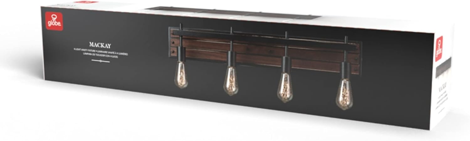 image:imageGlobe Electric 51853 3Light Vanity Light Dark Bronze Antique Brass Accents Clear Glass Shade Beauty Room Accessories Bathroom Lights Over Mirror Makeup Mirror Lights Bulb Not IncludedFaux Wood Finish Black Accents
