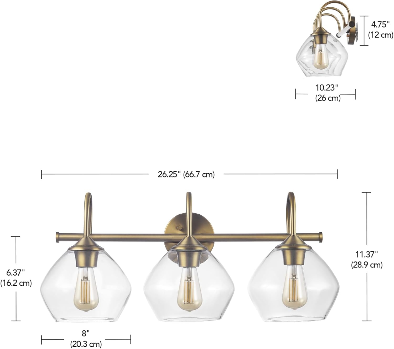image:imageGlobe Electric 51853 3Light Vanity Light Dark Bronze Antique Brass Accents Clear Glass Shade Beauty Room Accessories Bathroom Lights Over Mirror Makeup Mirror Lights Bulb Not IncludedGold Harrow