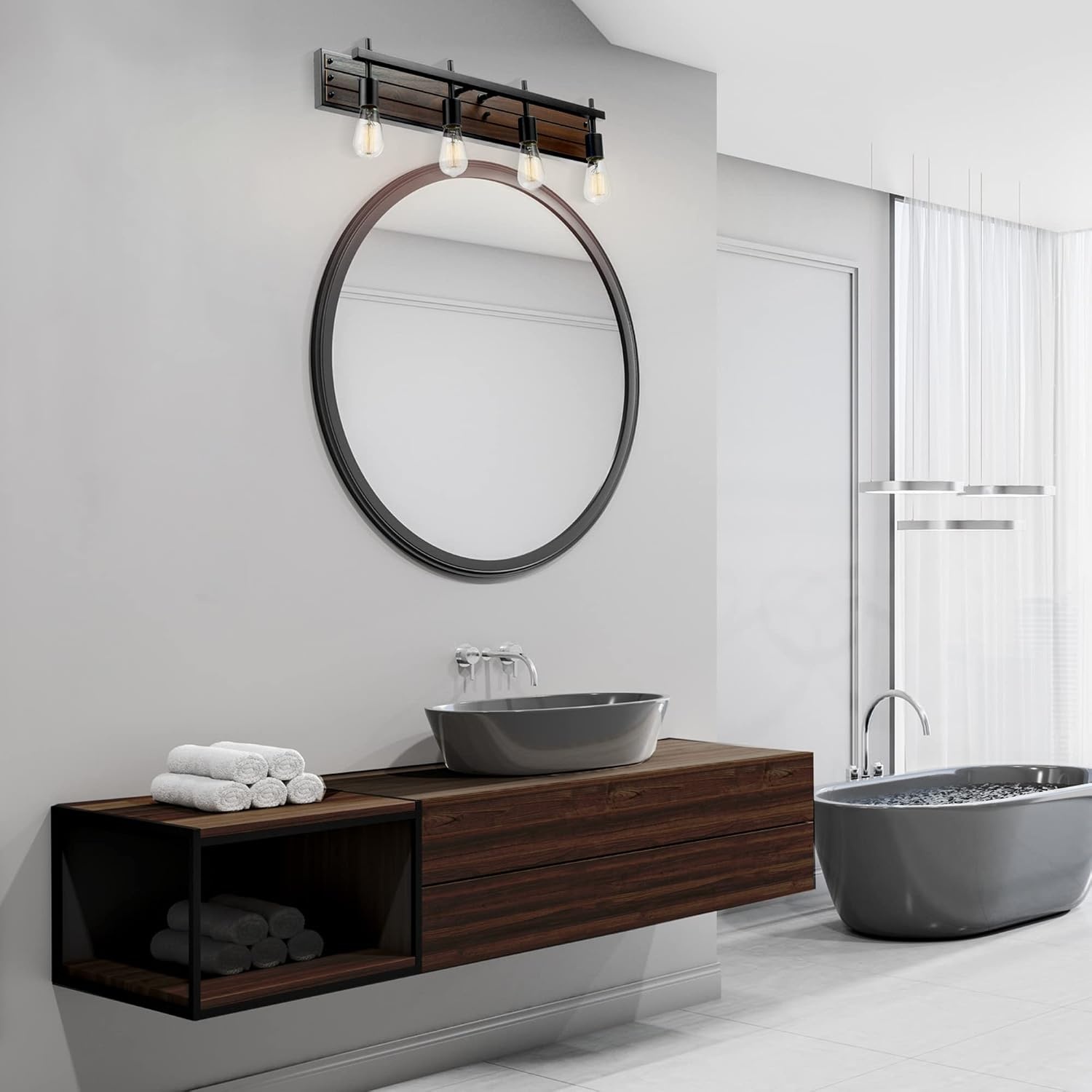 image:imageGlobe Electric 51853 3Light Vanity Light Dark Bronze Antique Brass Accents Clear Glass Shade Beauty Room Accessories Bathroom Lights Over Mirror Makeup Mirror Lights Bulb Not IncludedFaux Wood Finish Black Accents
