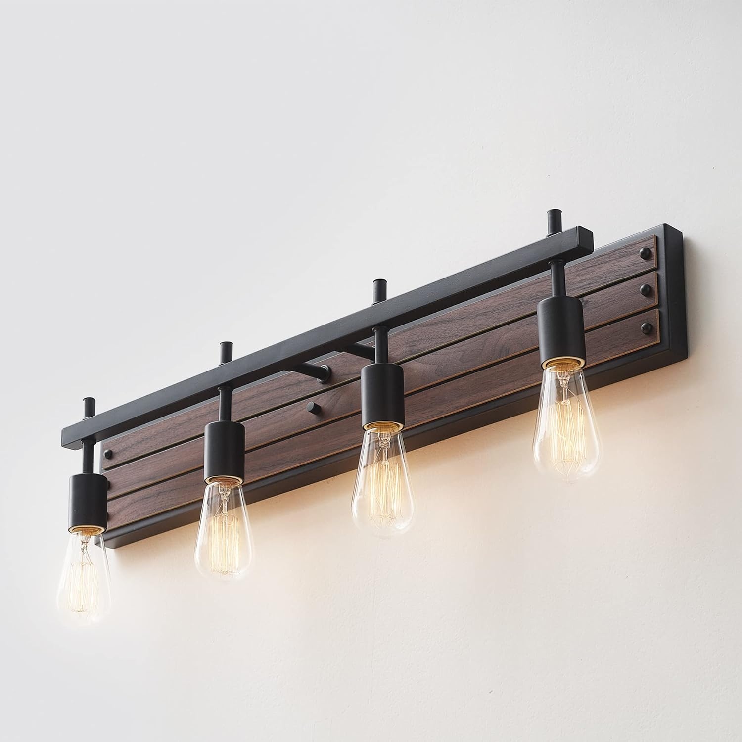 image:imageGlobe Electric 51853 3Light Vanity Light Dark Bronze Antique Brass Accents Clear Glass Shade Beauty Room Accessories Bathroom Lights Over Mirror Makeup Mirror Lights Bulb Not IncludedFaux Wood Finish Black Accents