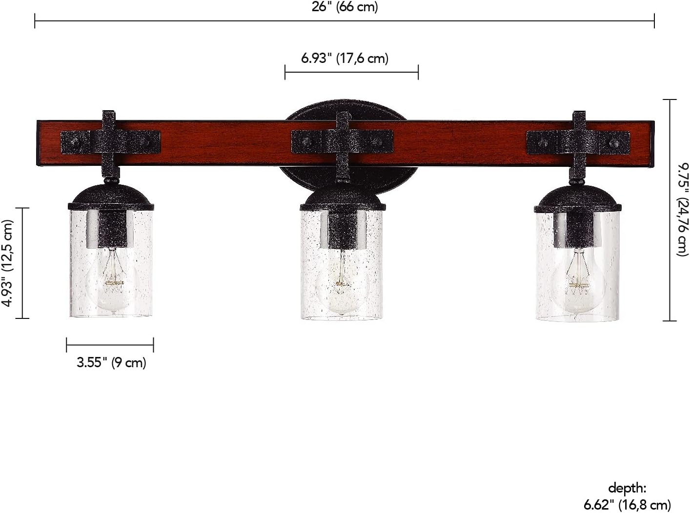 image:imageGlobe Electric 51853 3Light Vanity Light Dark Bronze Antique Brass Accents Clear Glass Shade Beauty Room Accessories Bathroom Lights Over Mirror Makeup Mirror Lights Bulb Not IncludedGalvanized