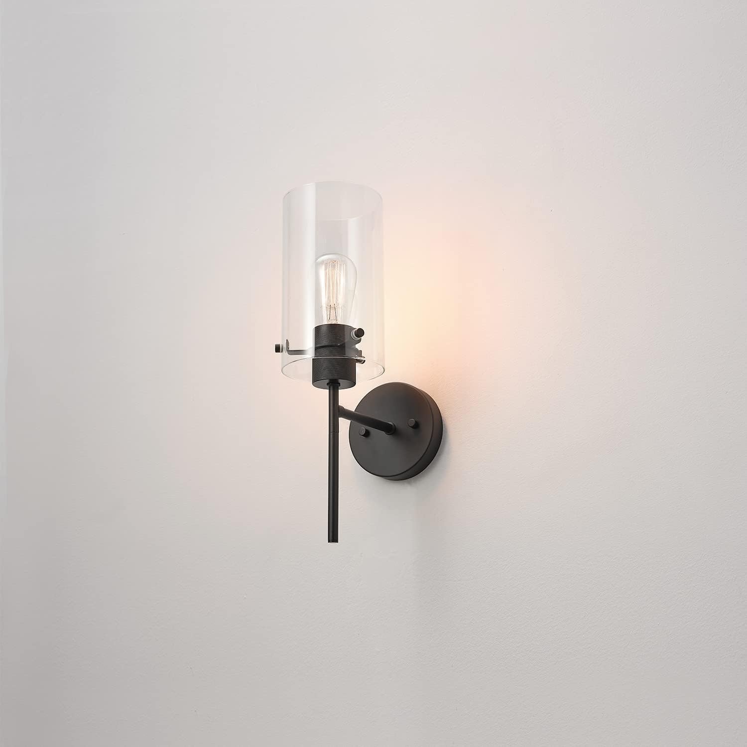 image:imageGlobe Electric 51860 Pisaq 1Light Wall Sconce Matte Black Clear Glass Shade Bulb Not IncludedBlack