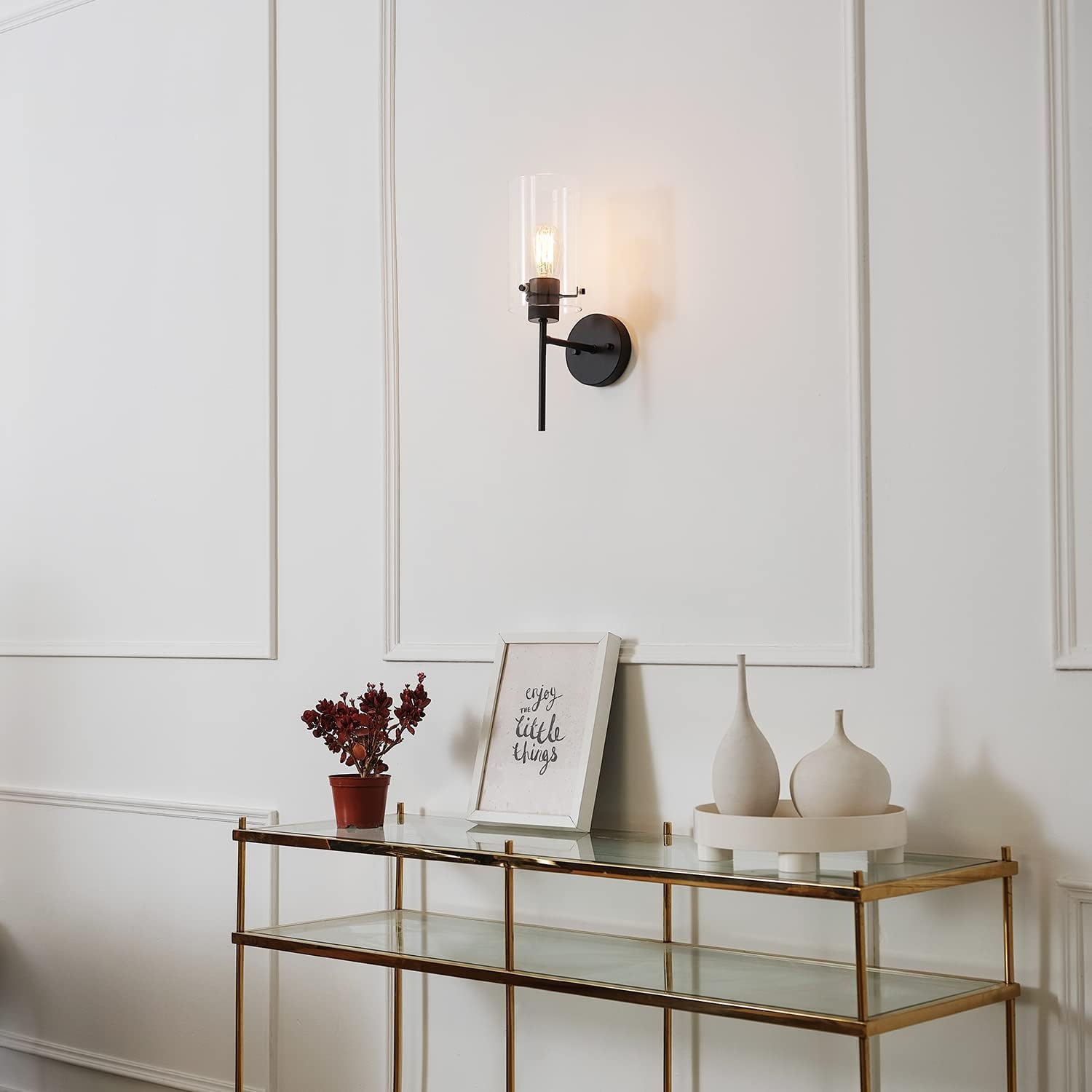 image:imageGlobe Electric 51860 Pisaq 1Light Wall Sconce Matte Black Clear Glass Shade Bulb Not IncludedBlack