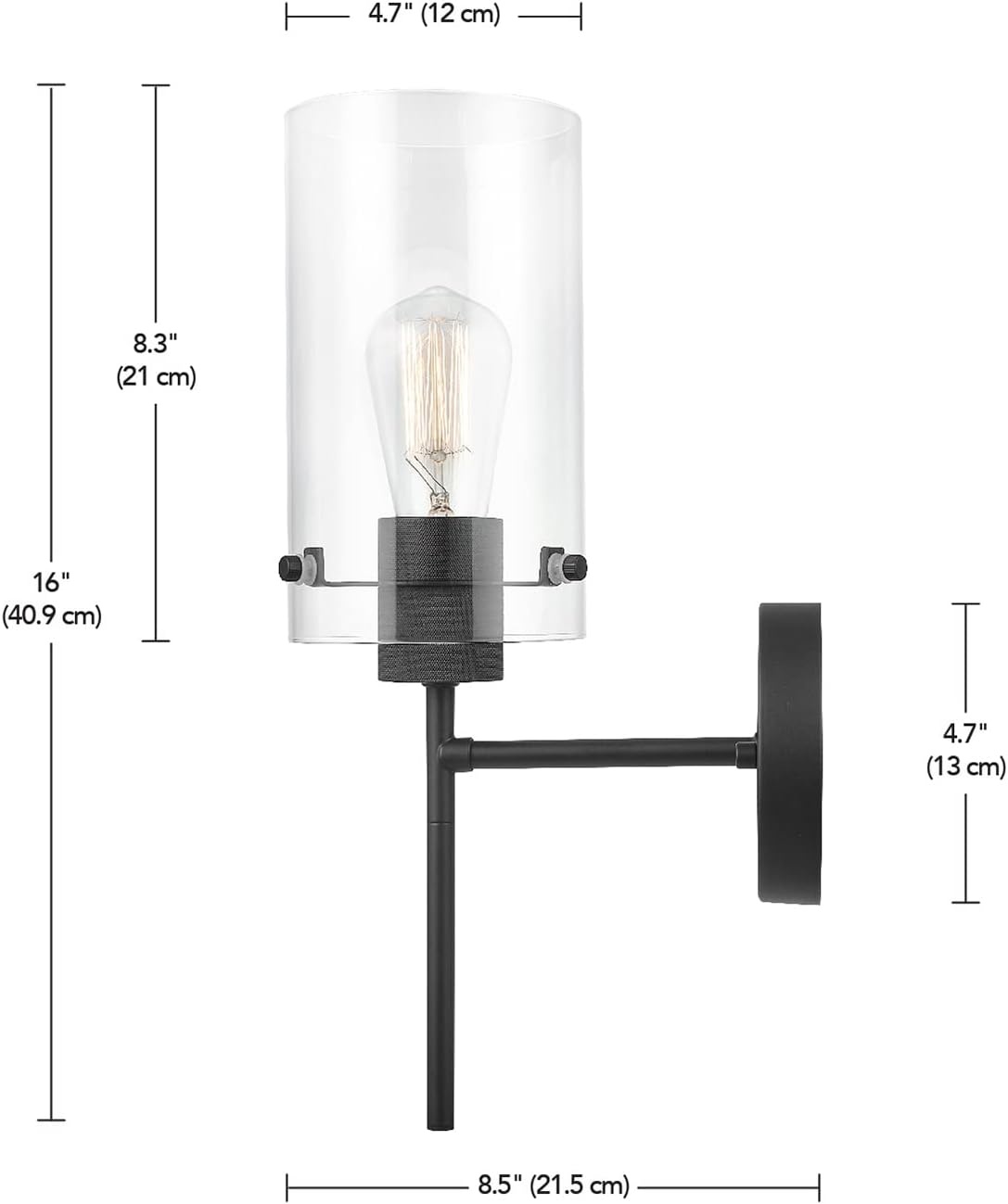 image:imageGlobe Electric 51860 Pisaq 1Light Wall Sconce Matte Black Clear Glass Shade Bulb Not IncludedBlack