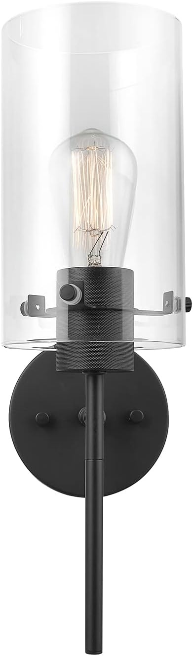 image:imageGlobe Electric 51860 Pisaq 1Light Wall Sconce Matte Black Clear Glass Shade Bulb Not IncludedBlack