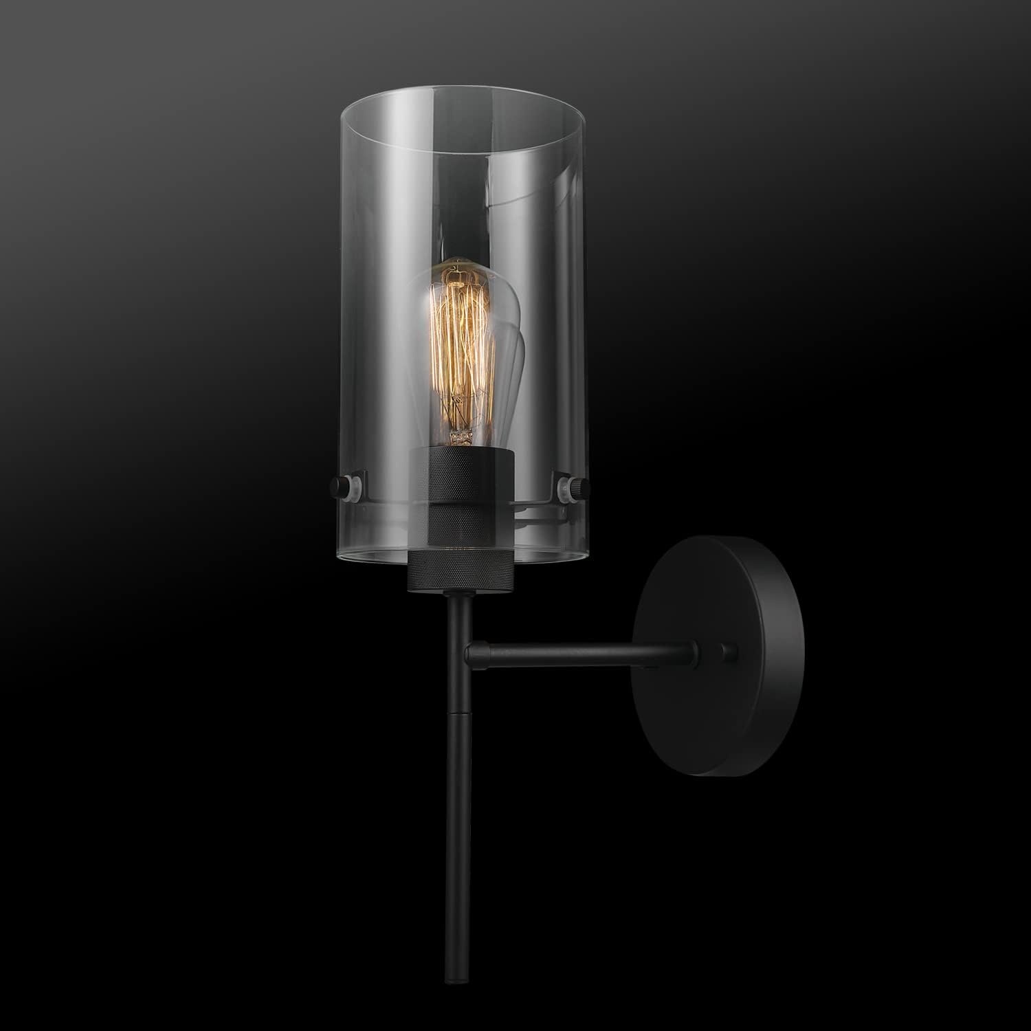 image:imageGlobe Electric 51860 Pisaq 1Light Wall Sconce Matte Black Clear Glass Shade Bulb Not IncludedBlack