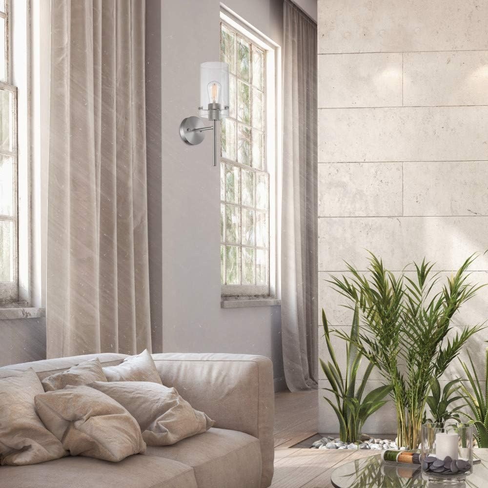 image:imageGlobe Electric 51860 Pisaq 1Light Wall Sconce Matte Black Clear Glass Shade Bulb Not IncludedBrushed Nickel