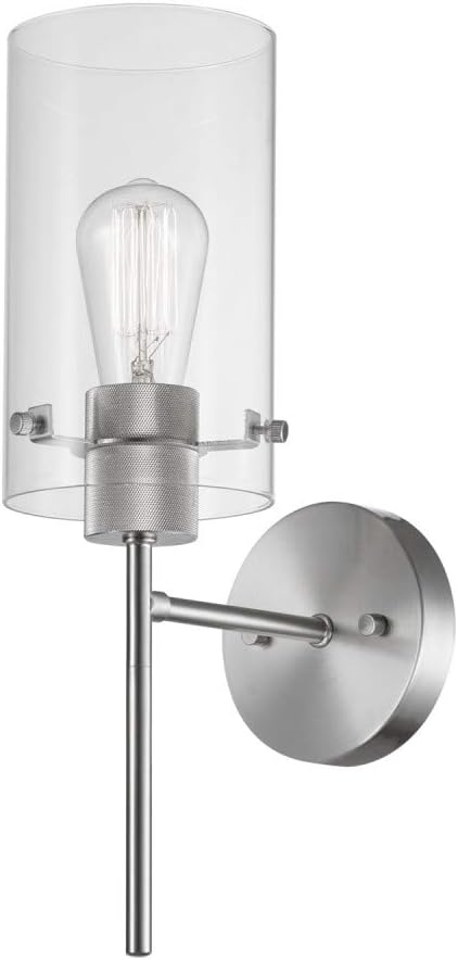 image:imageGlobe Electric 51860 Pisaq 1Light Wall Sconce Matte Black Clear Glass Shade Bulb Not IncludedBrushed Nickel