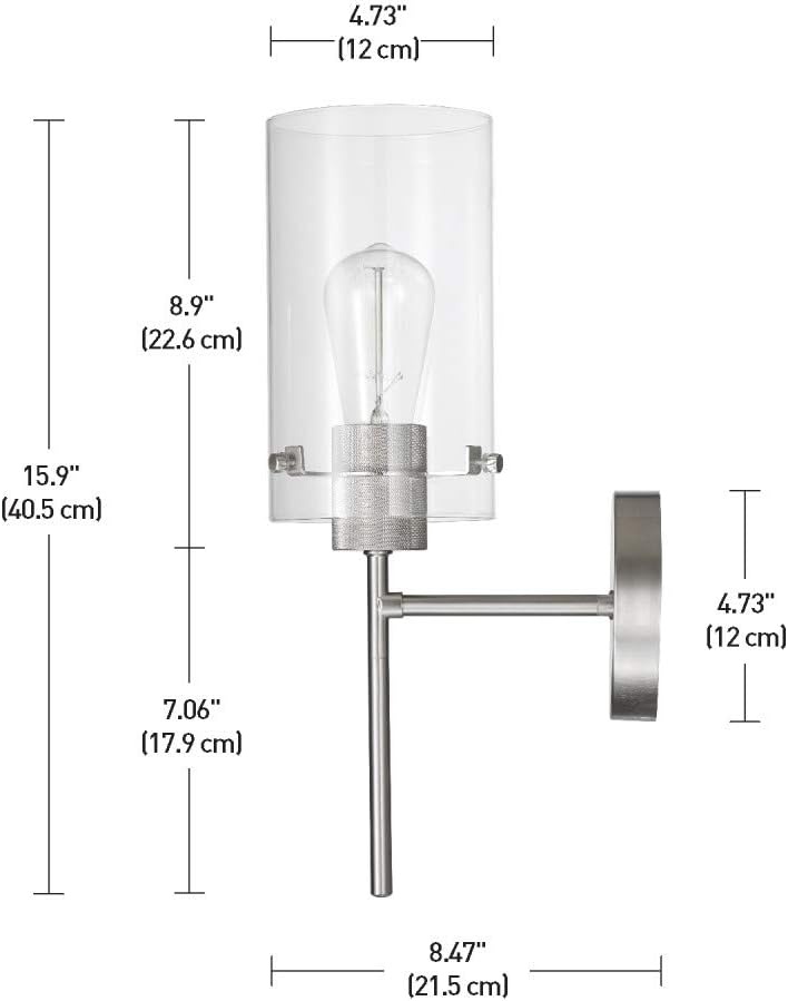 image:imageGlobe Electric 51860 Pisaq 1Light Wall Sconce Matte Black Clear Glass Shade Bulb Not IncludedBrushed Nickel