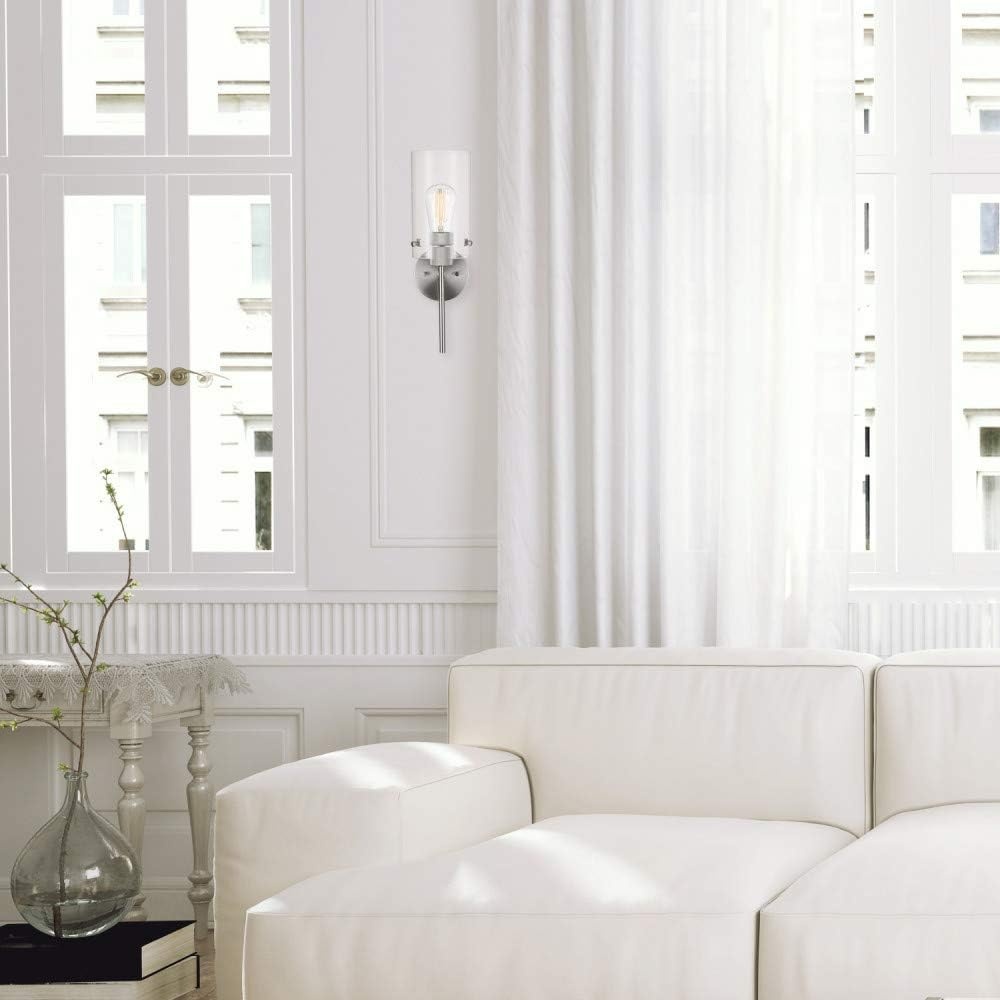 image:imageGlobe Electric 51860 Pisaq 1Light Wall Sconce Matte Black Clear Glass Shade Bulb Not IncludedBrushed Nickel