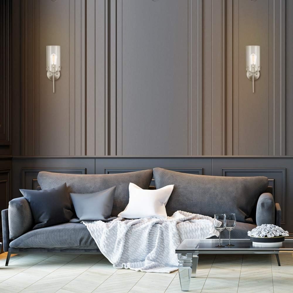 image:imageGlobe Electric 51860 Pisaq 1Light Wall Sconce Matte Black Clear Glass Shade Bulb Not IncludedBrushed Nickel